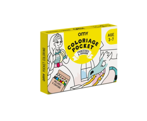 OMY POCKET COLORING BOOK - Princesses & Dragons Design | Portable Travel Activity for Kids | Perfect for Road Trips, Airplane Rides & Quiet Time Play