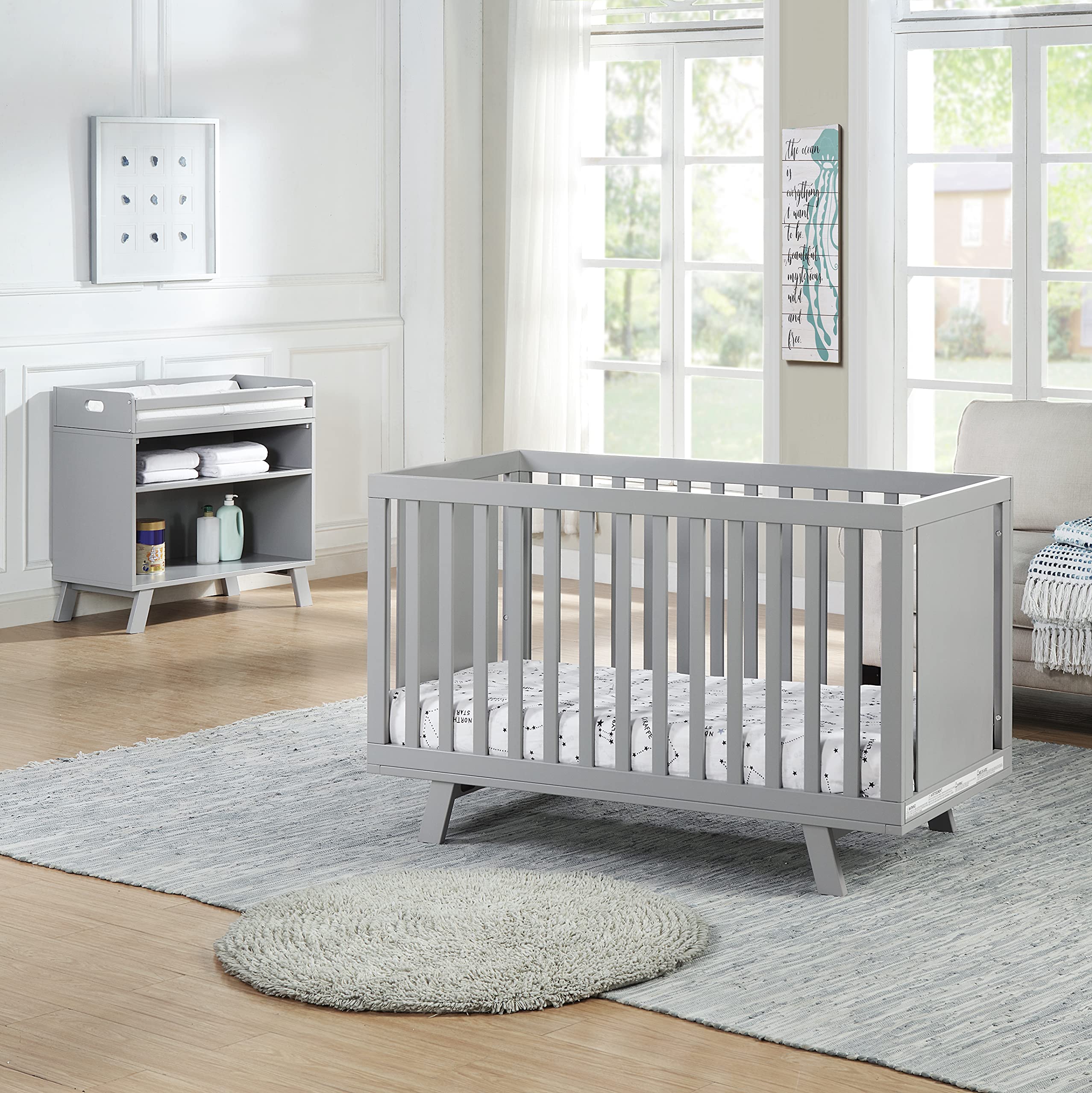 Livia Convertible Baby Crib - Gray 3-in-1 Nursery Furniture for Newborn to Toddler | Perfect for Small Spaces & Modern Nurseries