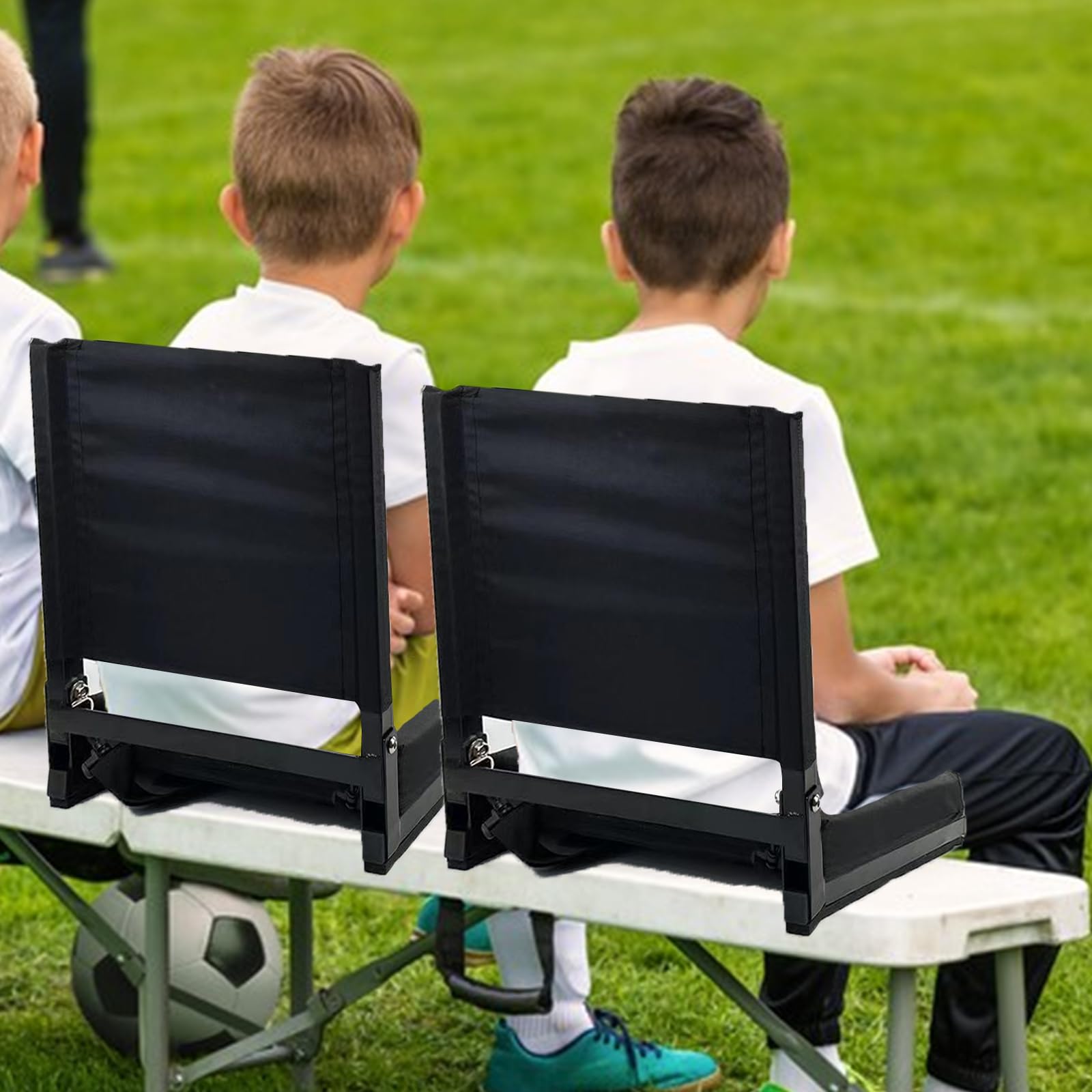 Extra Wide Stadium Seats with Back Support - 2 Pack Portable Bleacher Chairs | Foldable Cushioned Seating for Sports Games, Concerts & Outdoor Events