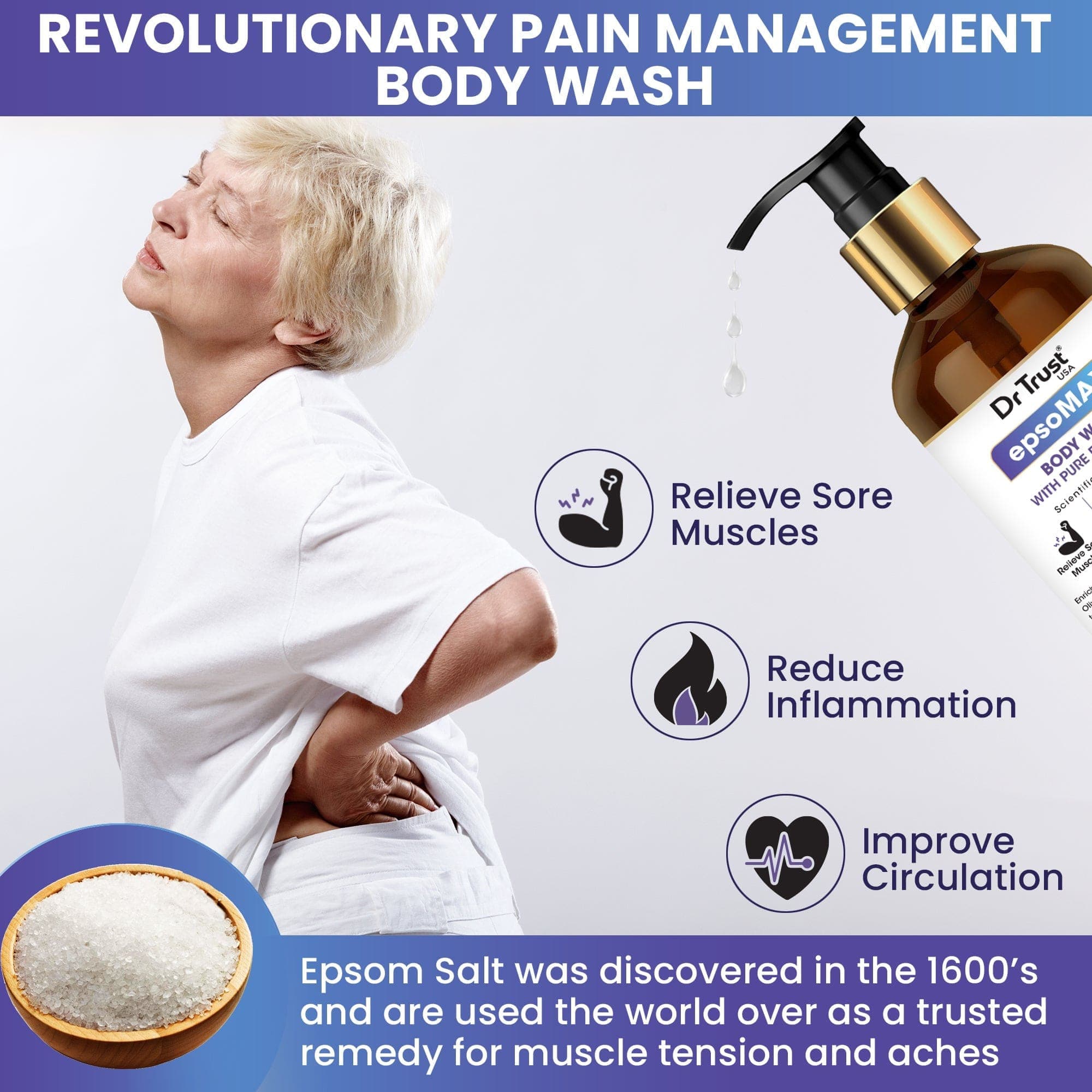 Dr Trust USA Epsomax Pain Relief Body Wash with Epsom Salt - Soothing Muscle Relaxation for Post-Workout & Stress Relief (1401)