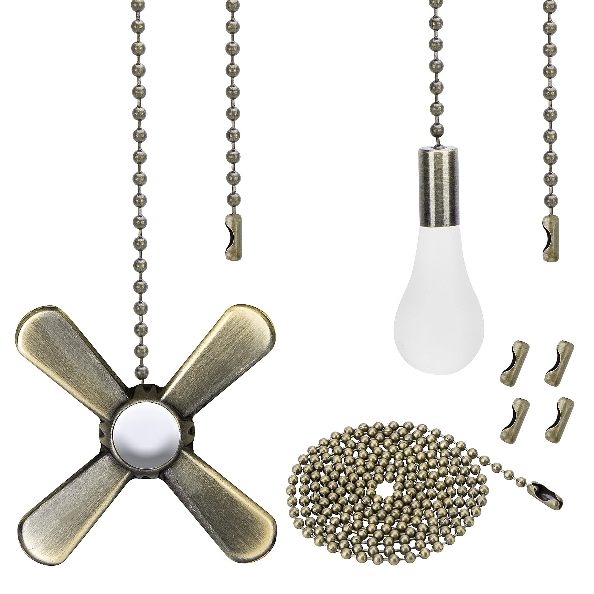 4Pcs Beaded Ball Fan Pull Chain Pendant Set with 8Pcs Connectors & 2Pcs 35.4-inch Extensions - Bronze Ceiling Fan Accessories for Home, Bedroom, Living Room, and Office Decor