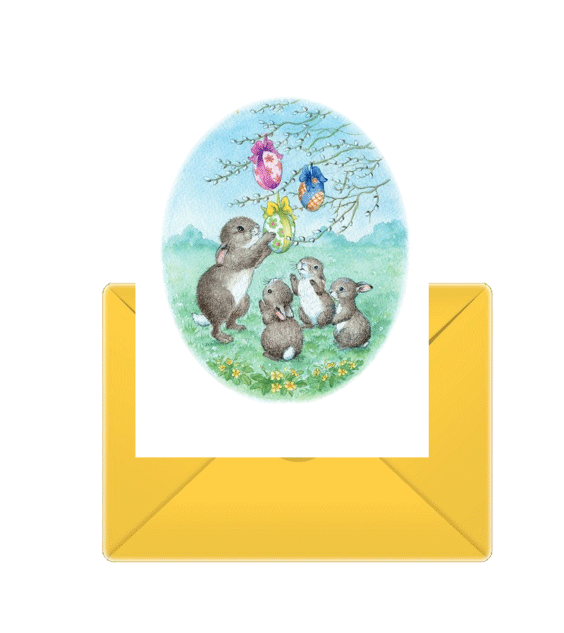 Jean Gilder Easter Rabbit with Hanging Eggs Greeting Card - Perfect for Easter Celebrations, Spring Decorations & Gift Giving