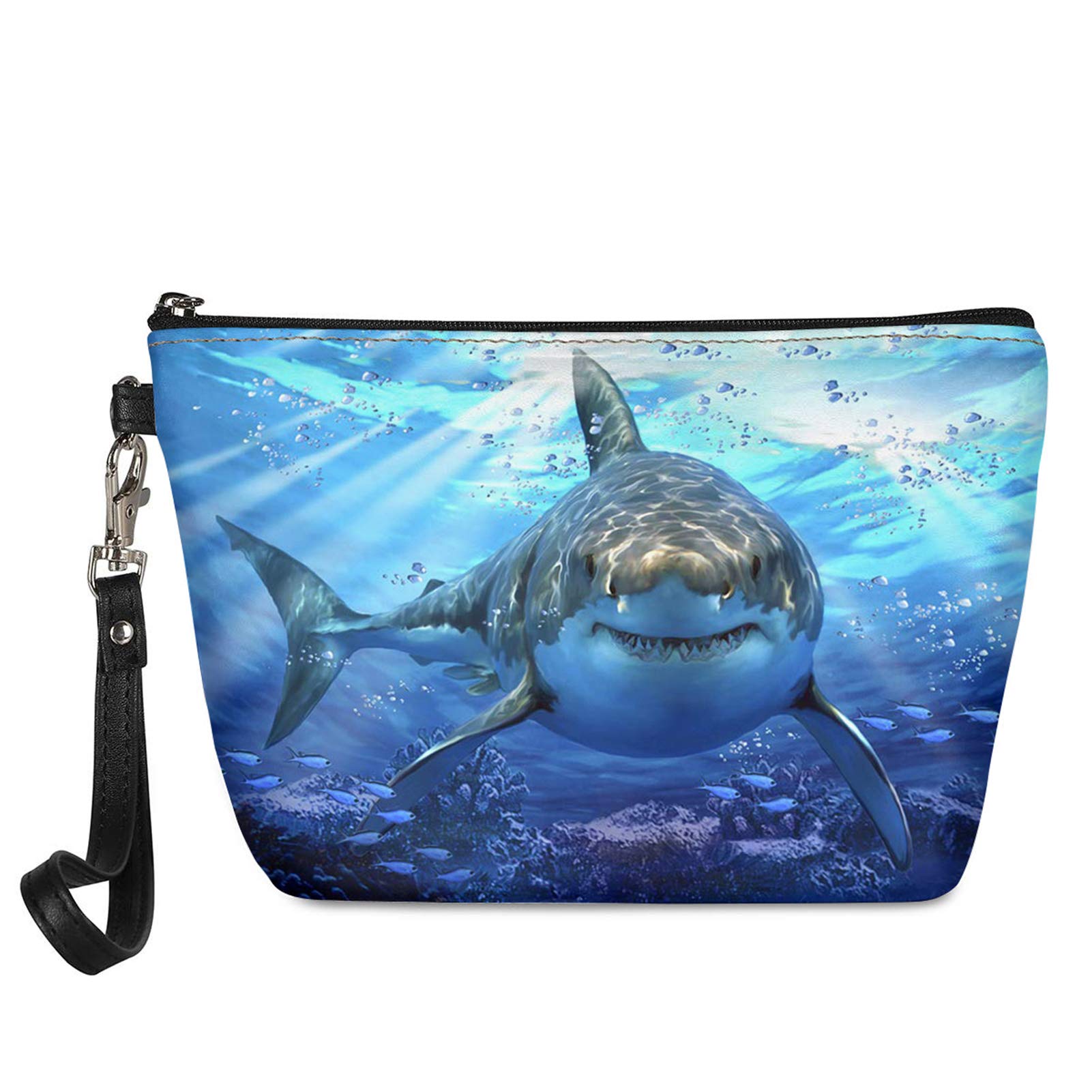 QIZHAOLAN Waterproof Shark Cosmetic Bag for Women & Girls - Small Makeup Pouch with Wrist Strap for Travel, Gym & Daily Essentials Storage