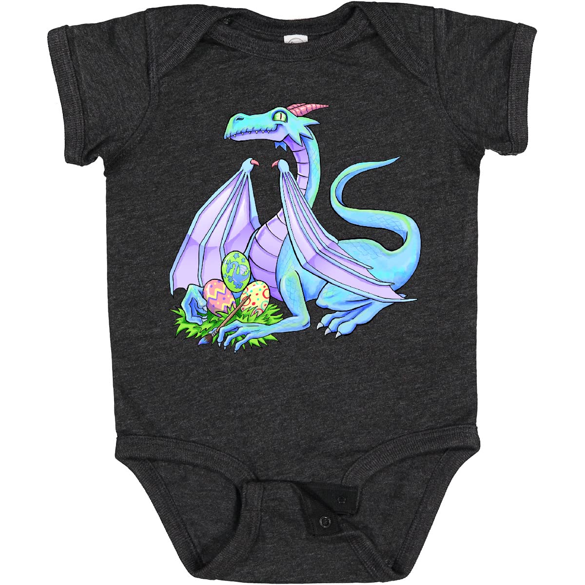 Inktastic Blue Easter Dragon with Painted Eggs Baby Bodysuit - Cute Easter Outfit for Infants & Toddlers - Perfect for Easter Photos, Family Gatherings & Spring Celebrations