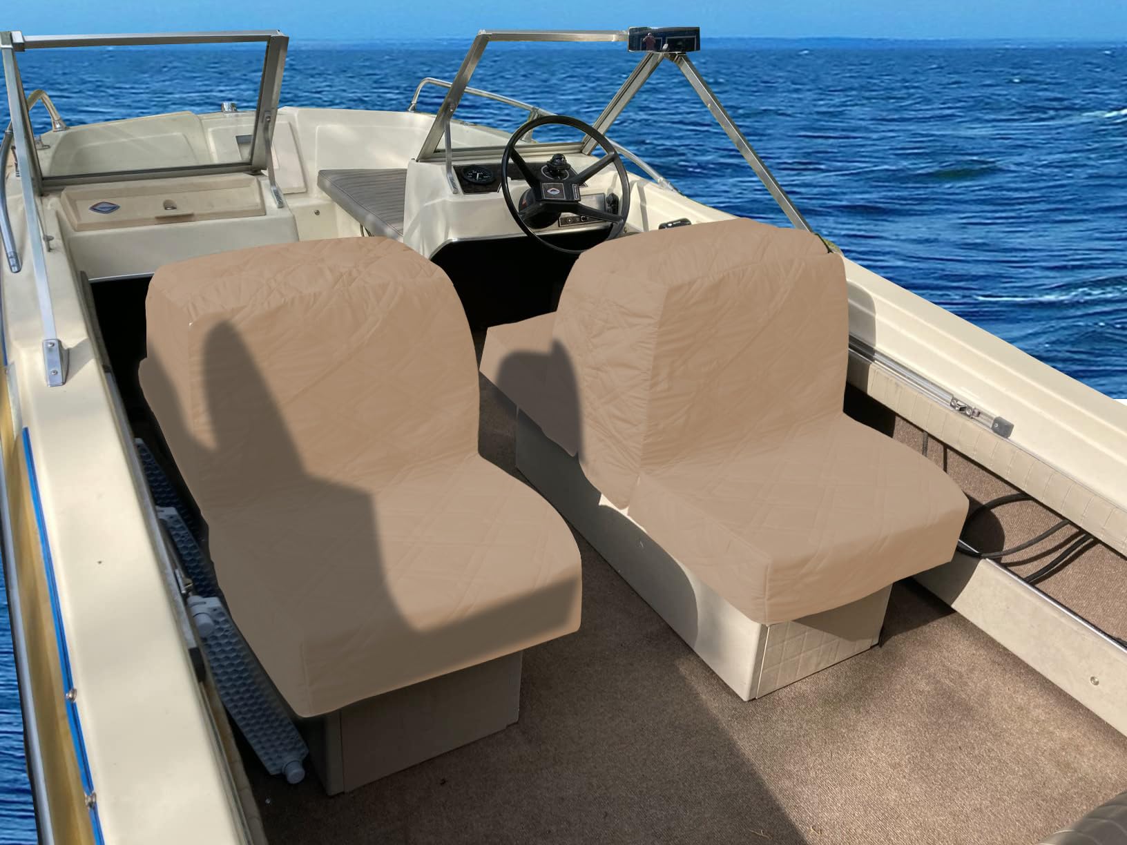 Back to Back Boat Seat Covers - Waterproof Replacement Lounge Seat Covers for Boats | Soft Microfiber Fabric | Protects Damaged Seats (2-Pack, Gray Brown) | Perfect for Marine, Fishing & Outdoor Activities