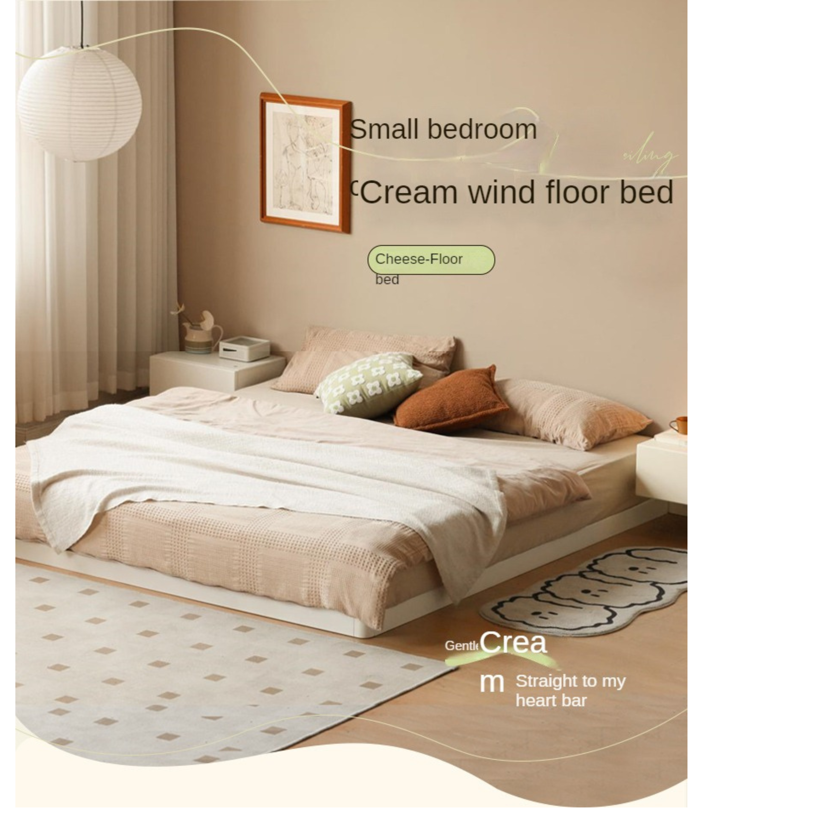 Birch Solid Wood Platform Bed - No Headboard Low Profile Floor Bed in Cream - Perfect for Minimalist Bedrooms, Small Spaces & Modern Home Decor