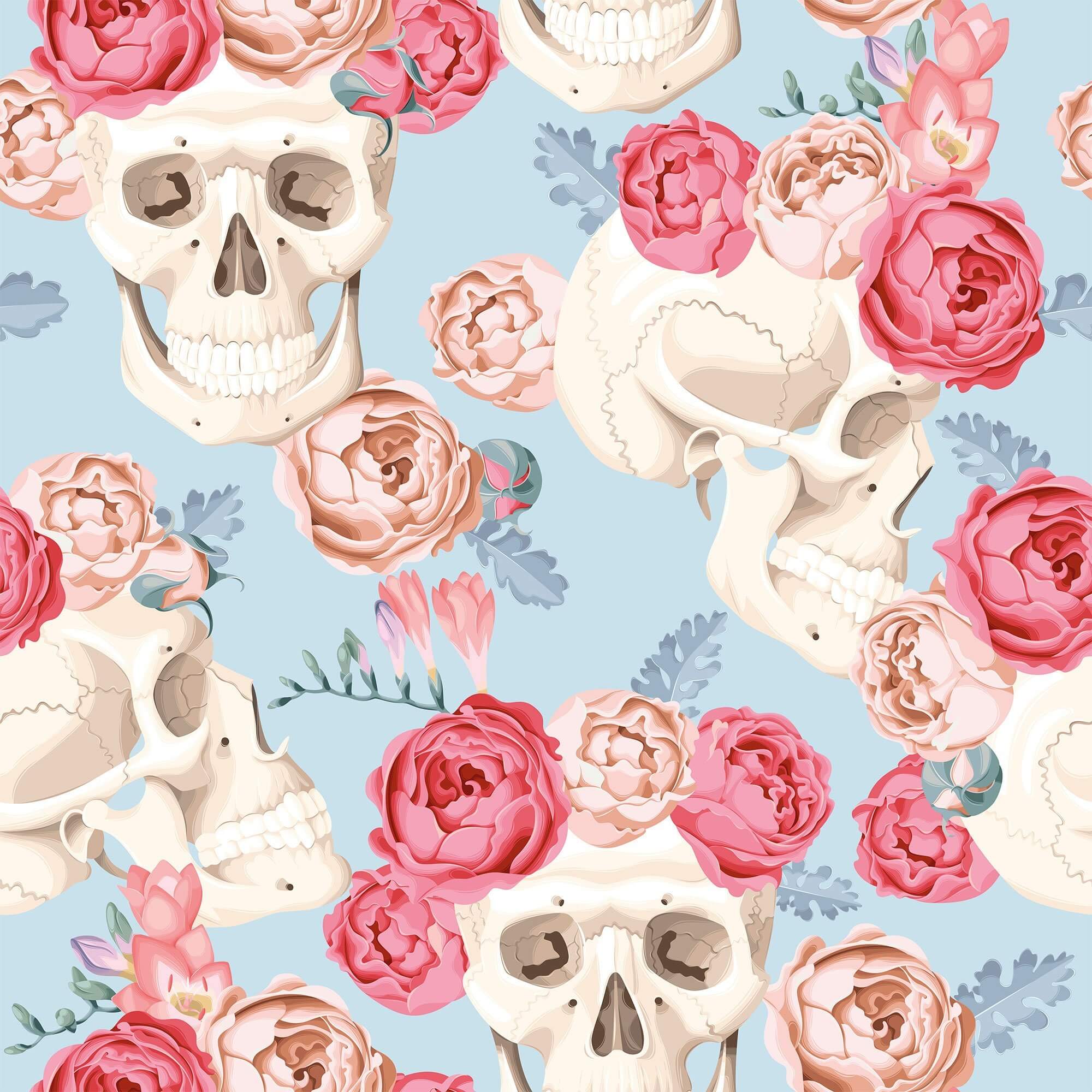 Blue and Red Skulls Themed Peel and Stick Removable Wallpaper 7608 - Self-Adhesive Decorative Wall Covering for Bedroom, Living Room, and Office Decor