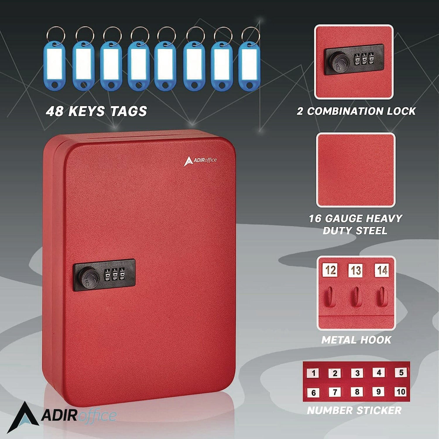 Heavy Duty Stainless Steel 304 Key Cabinet with Combination Lock - 48 Key Storage, 7.1