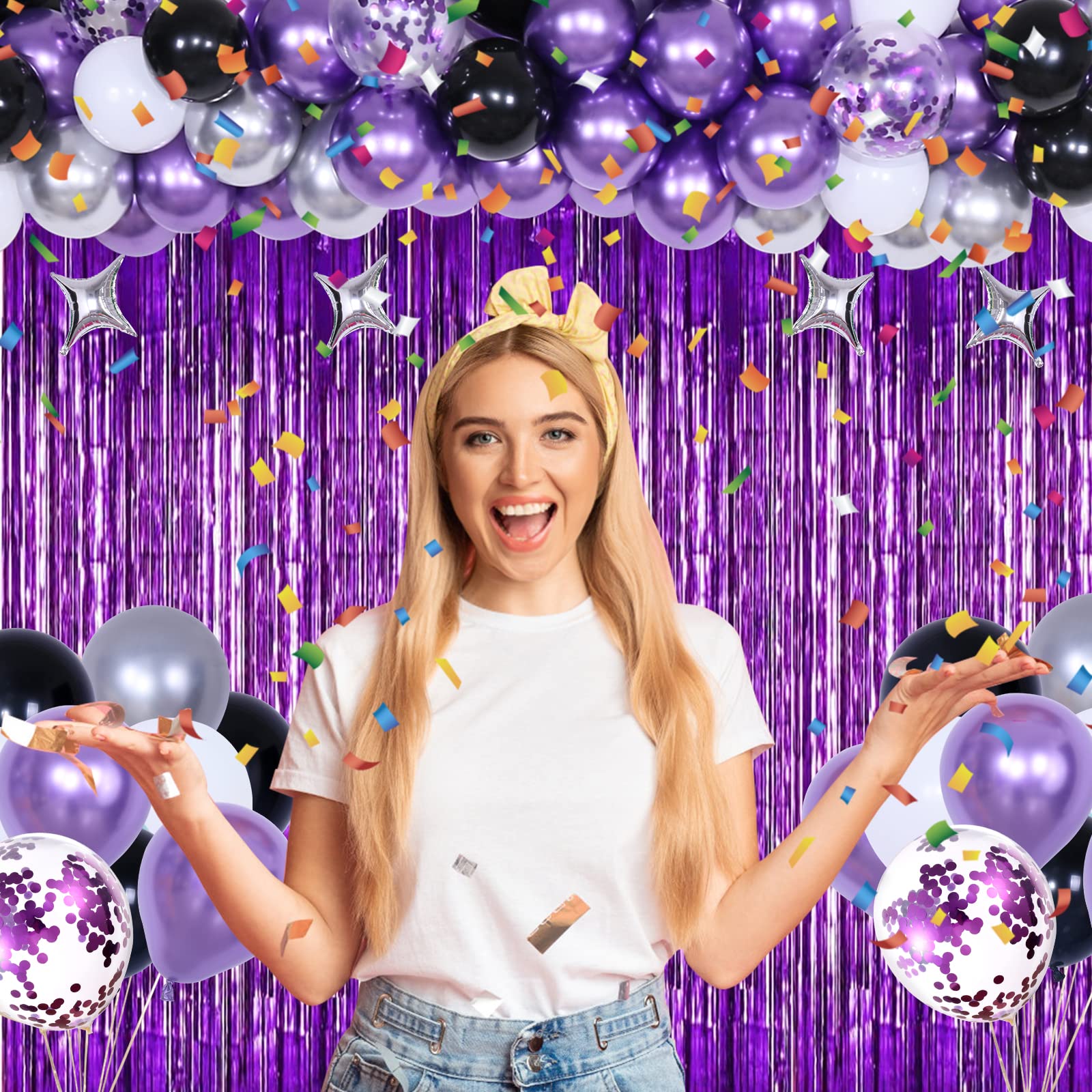 117pcs Purple & Black Birthday Party Decorations Set for Men, Women, Boys & Girls - Happy Birthday Banners, Balloons & Champagne Beer Decor - Perfect for Adult Birthday Parties, Gender Reveals & Anniversary Celebrations