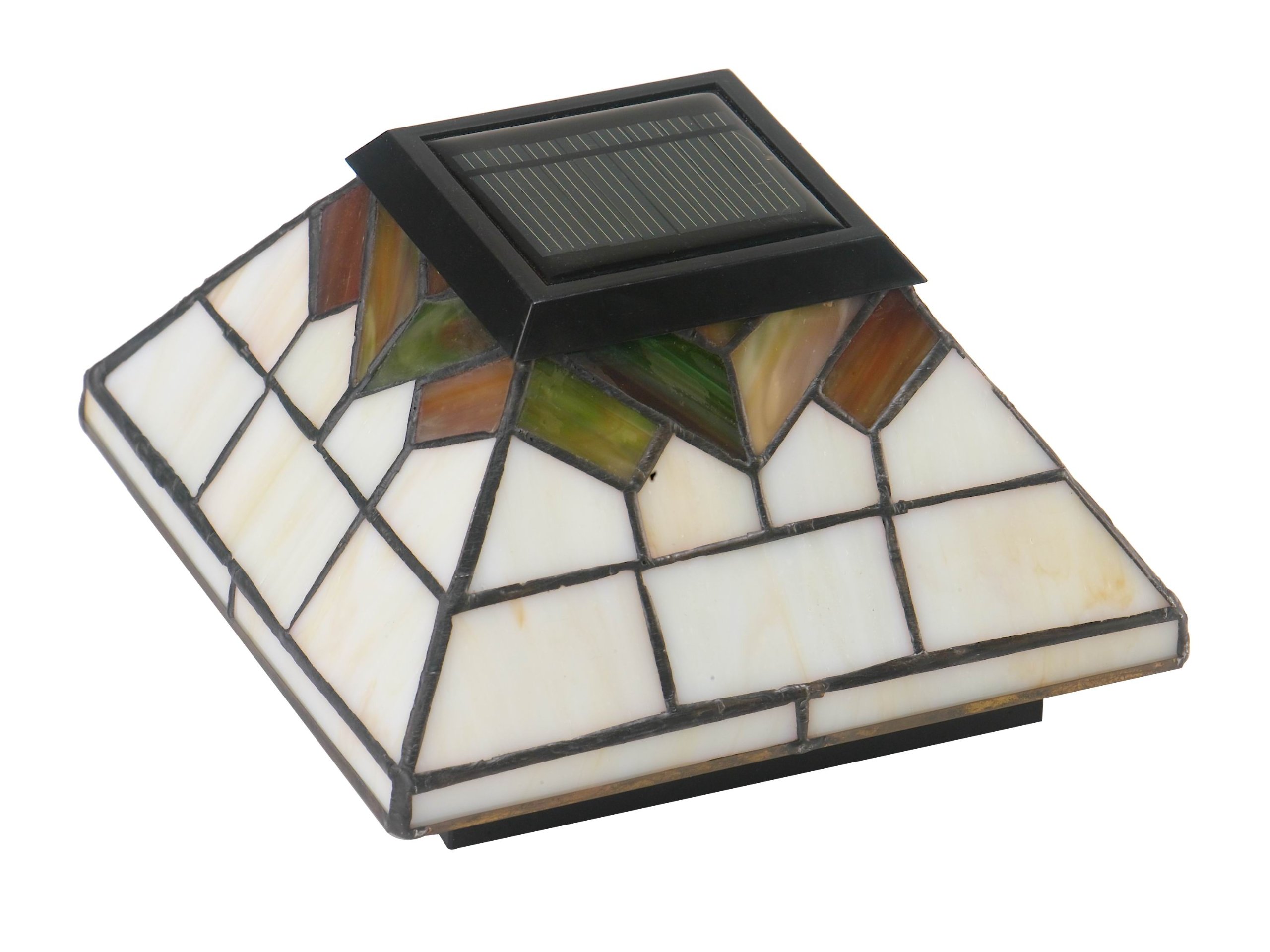 WG322 Set of 4 Solar Post Cap Lights - Stained Glass Tiffany Style Outdoor Solar Lights - Fits 5