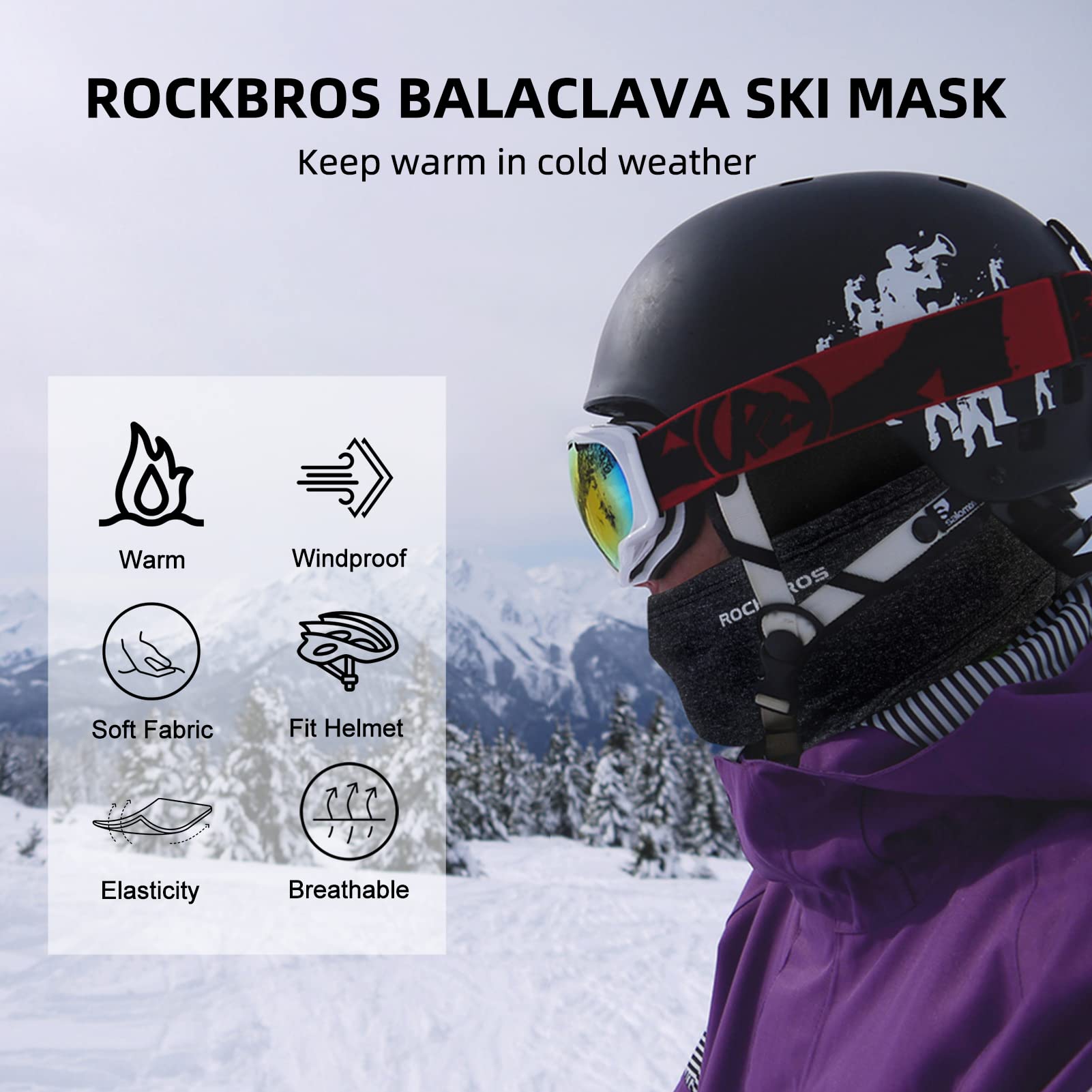 ROCKBROS Windproof Thermal Balaclava Ski Mask for Men & Women - Cold Weather Neck Warmer Hood for Cycling, Skiing, Snowboarding & Outdoor Winter Activities