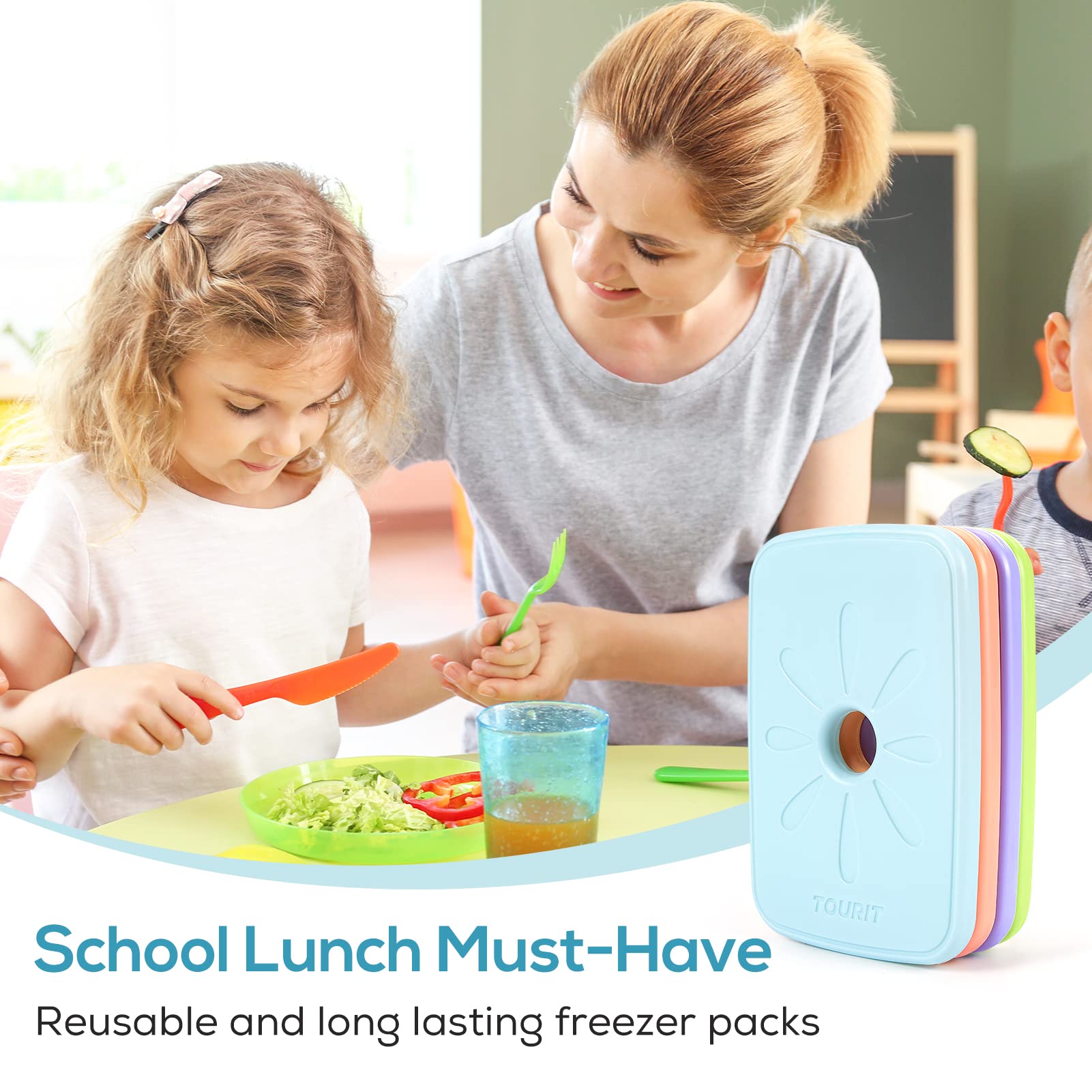 TOURIT Reusable Ice Packs for Lunch Boxes, Coolers & Bags - Slim, Long-Lasting Cooling Packs for Work, School, Picnics, Camping & Outdoor Activities - Perfect for Keeping Food Fresh & Drinks Cold