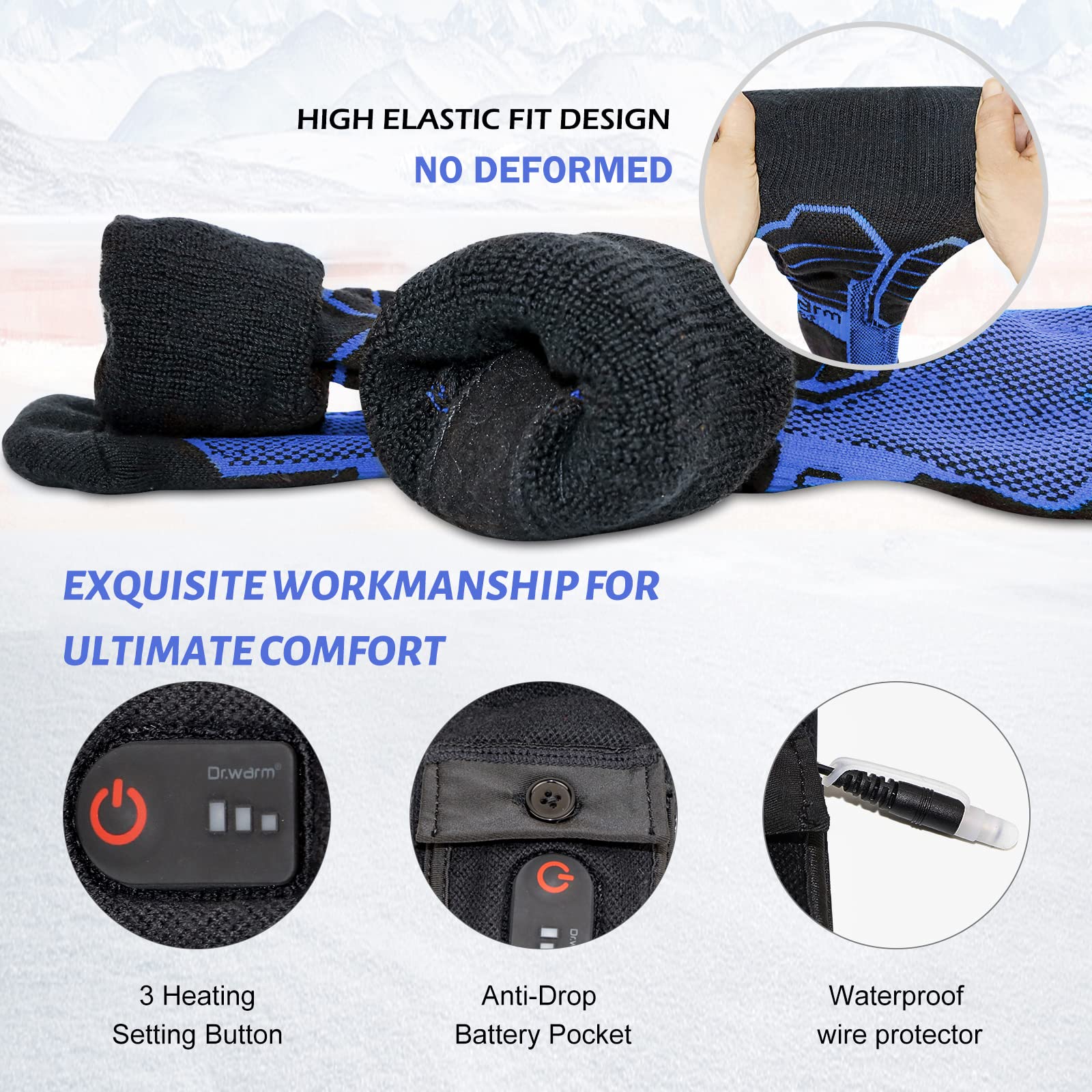 Dr. Warm Electric Heated Socks for Men & Women - 3000mAh Rechargeable Battery, APP Controlled Winter Foot Warmers - Perfect for Outdoor Activities Like Skiing, Hiking & Cold Weather Work