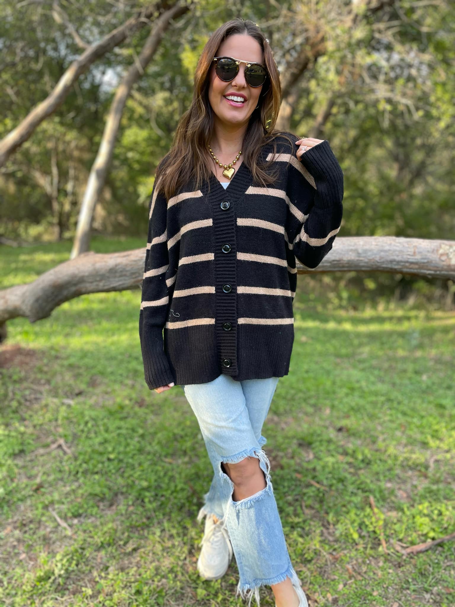 Brooks Striped Cardigan for Women - Soft Knit Long Sleeve Open Front Sweater | Perfect for Fall & Winter Layering, Office Wear & Casual Outfits