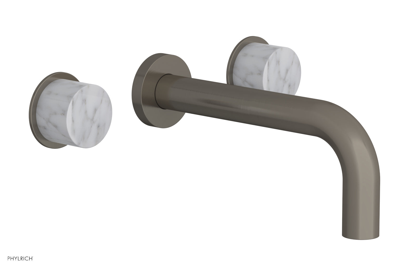 BASIC II Wall Tub Faucet Set with White Marble Handles - 230 58 - Modern Bathroom Sink Faucet for Bathroom Vanity, Powder Room & Guest Bath Installation