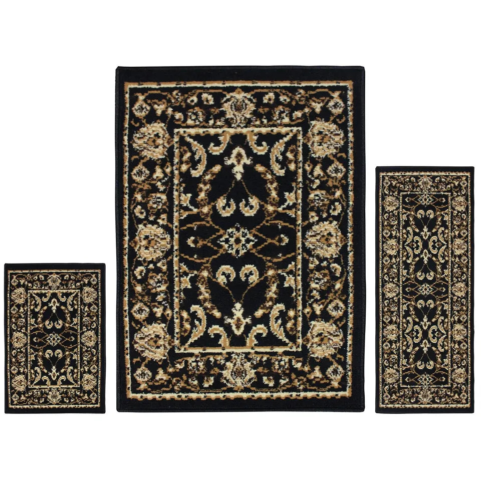 Barringer Floral Medallion 3-Piece Indoor Area Rug Set - Soft Non-Slip Living Room Carpet for Bedroom, Dining Room & Home Decor