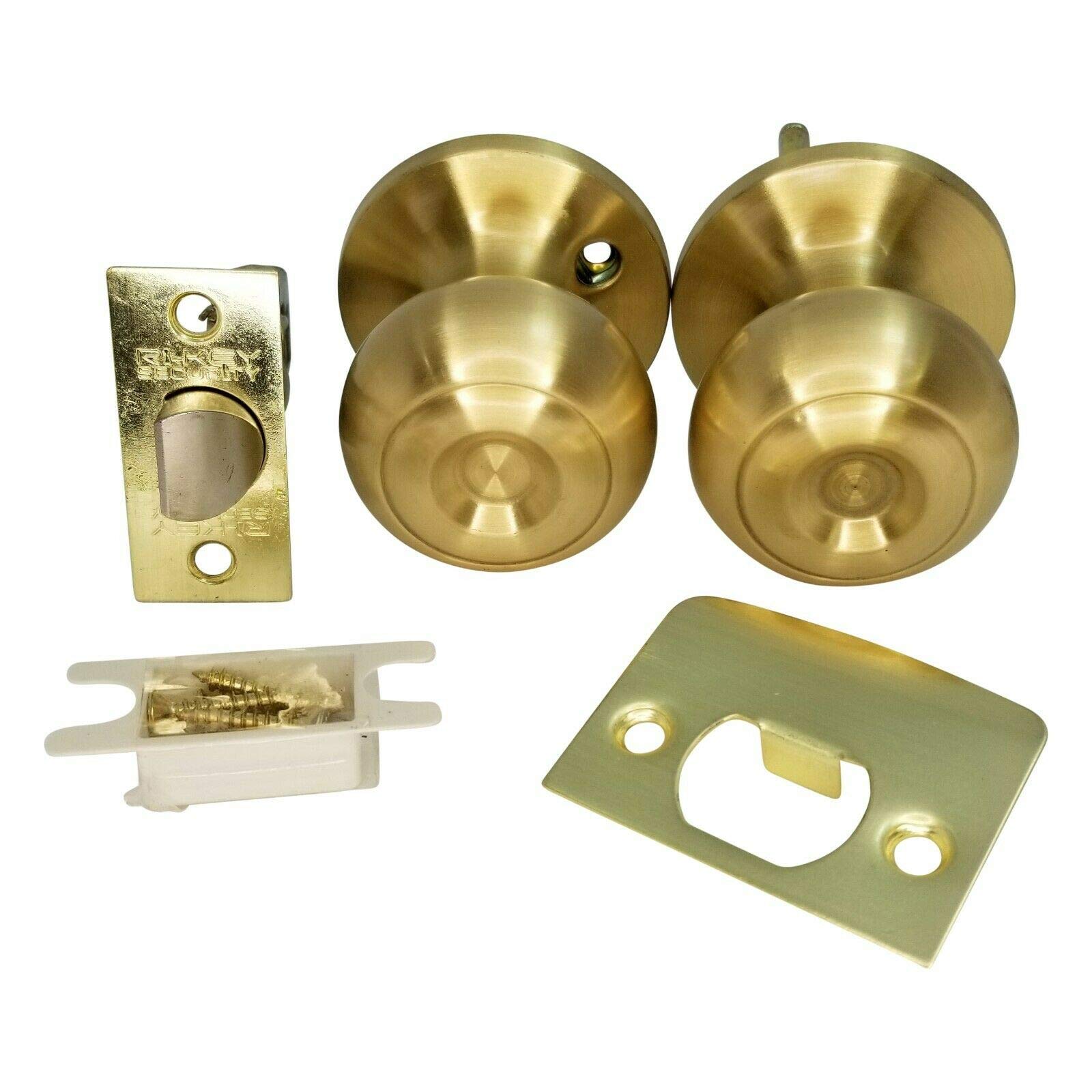 5-Pack Satin Brass Passage Door Knobs - No Cylinder Lock for Interior Bedroom & Closet Doors | Smooth Operation, Easy Installation | Perfect for Homes, Offices & Rental Properties