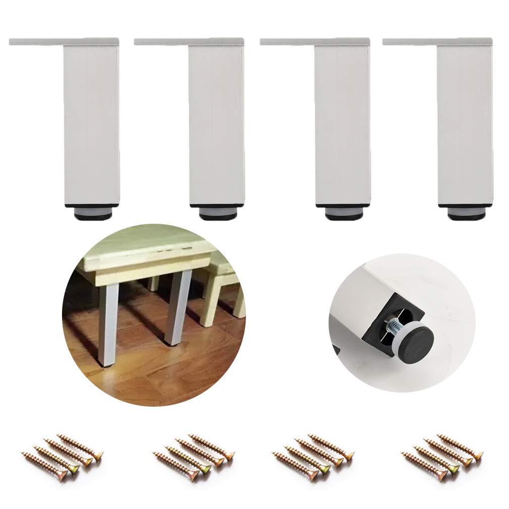 Adjustable Metal Furniture Legs - 4 Pack (8cm) Square Aluminum Alloy Replacement Legs for Tables, Cabinets, TV Stands & Sofas - Perfect for Kitchen, Living Room & Office Use