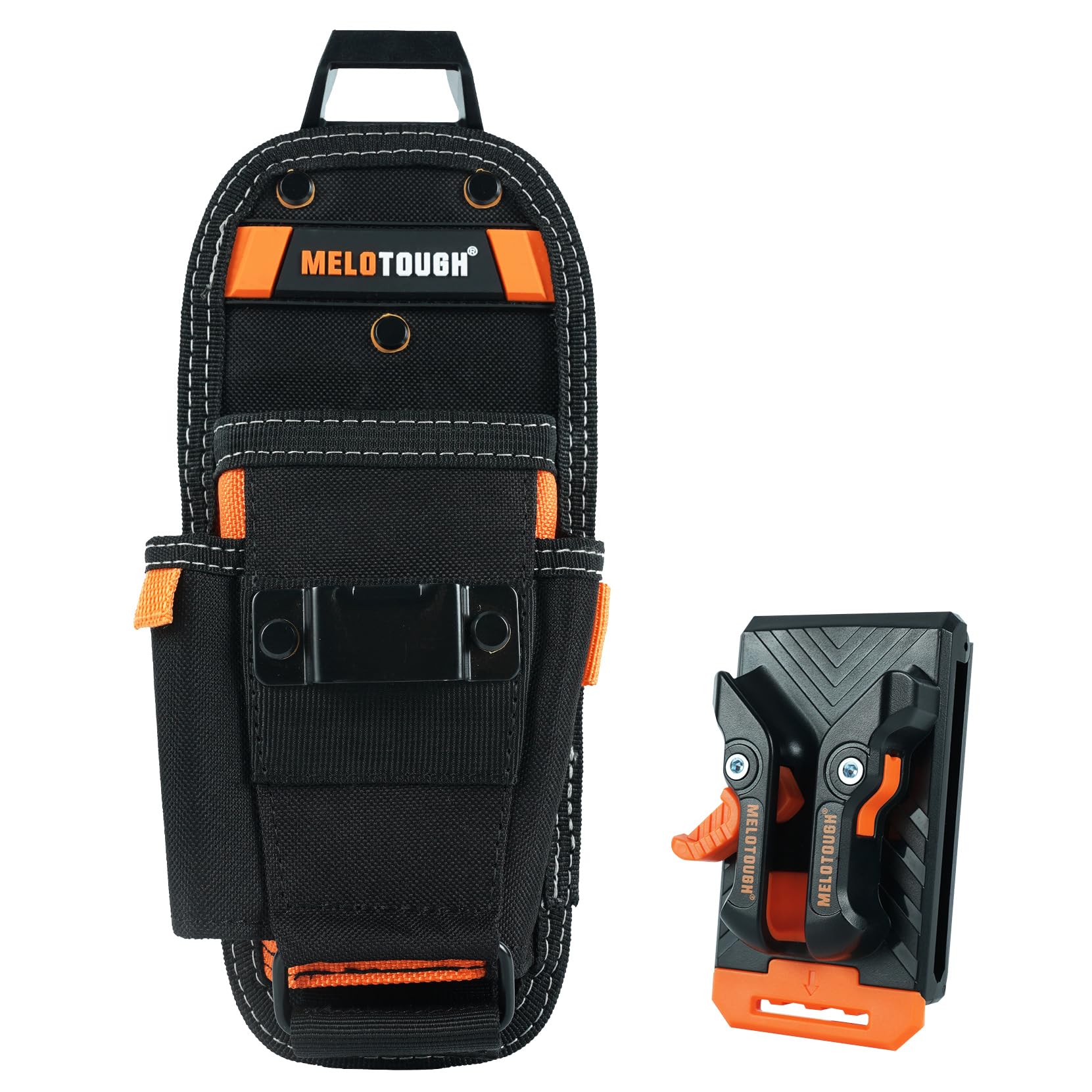 MELOTOUGH Small Tool Pouch with Quick Release Belt Clip - Electrician Tape Measure Clip, Mini Work Organizer & Knife Holder for Electricians, Carpenters, DIYers - Perfect for Construction, Home Repair & Workshop Organization