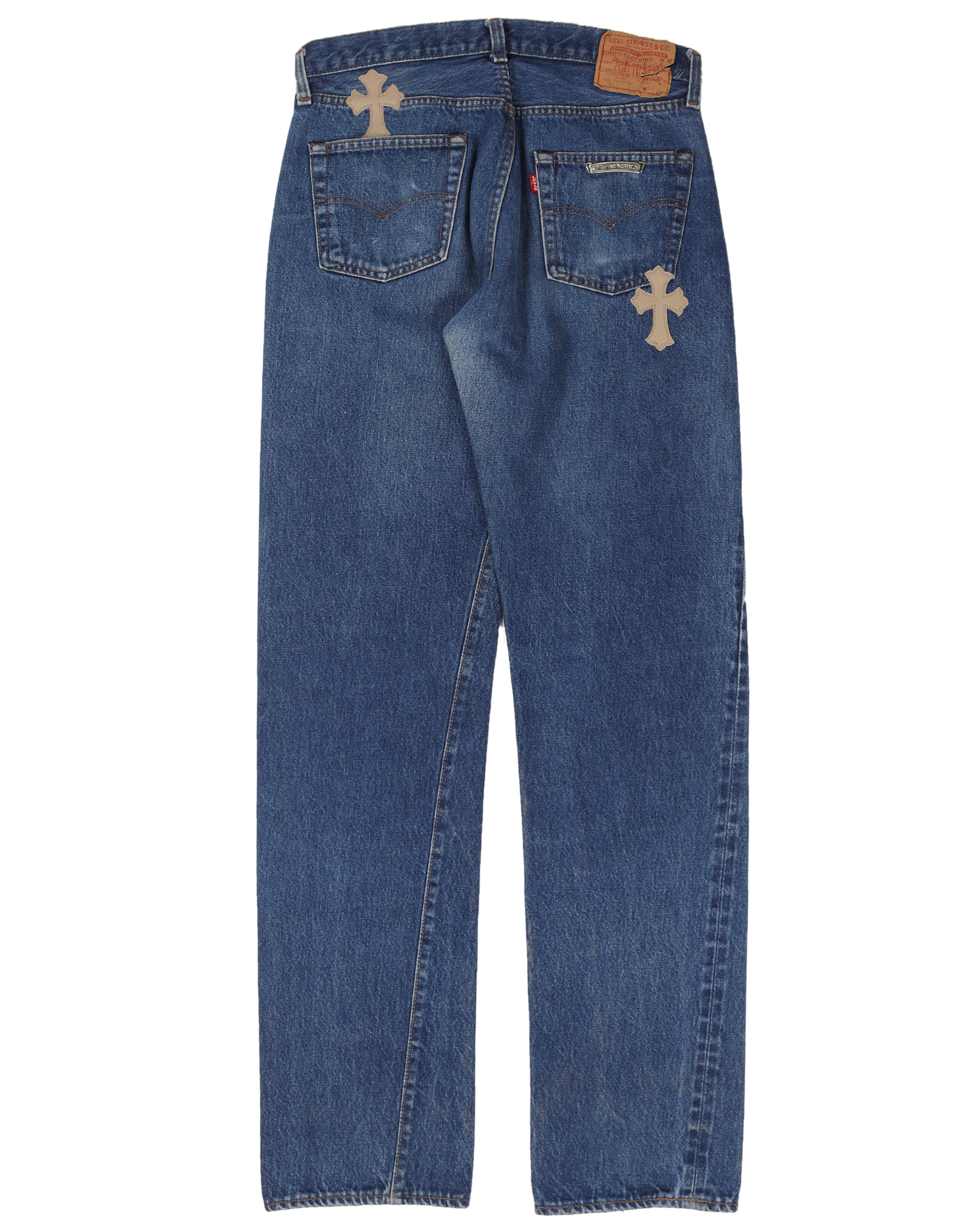 1 of 1 Levi's Cross Patch Denim Jacket - Vintage Distressed Denim with Unique Cross Embroidery | Perfect for Streetwear, Casual Outfits & Fashion Statements