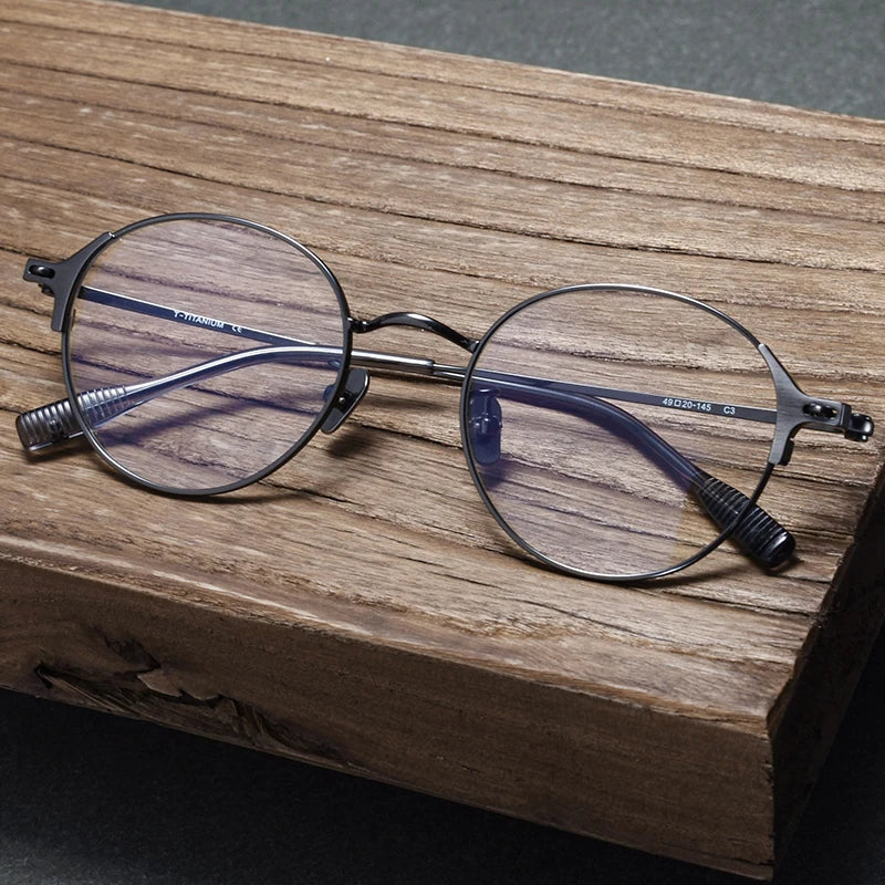 Black Unisex Full Rim Round Titanium Eyeglasses 81001 - Lightweight Durable Frame for Work, Reading & Fashion | Trendy Round Glasses for Men & Women