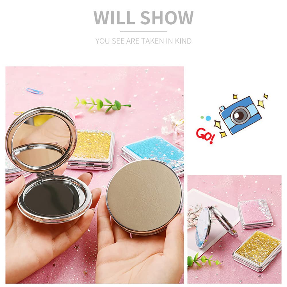 HSYHERE Portable Foldable Hand Mirror - Double-Sided Compact Travel Makeup Mirror with Quicksand Design (Round, Blue) | Perfect for Home, Travel & On-the-Go Touch Ups