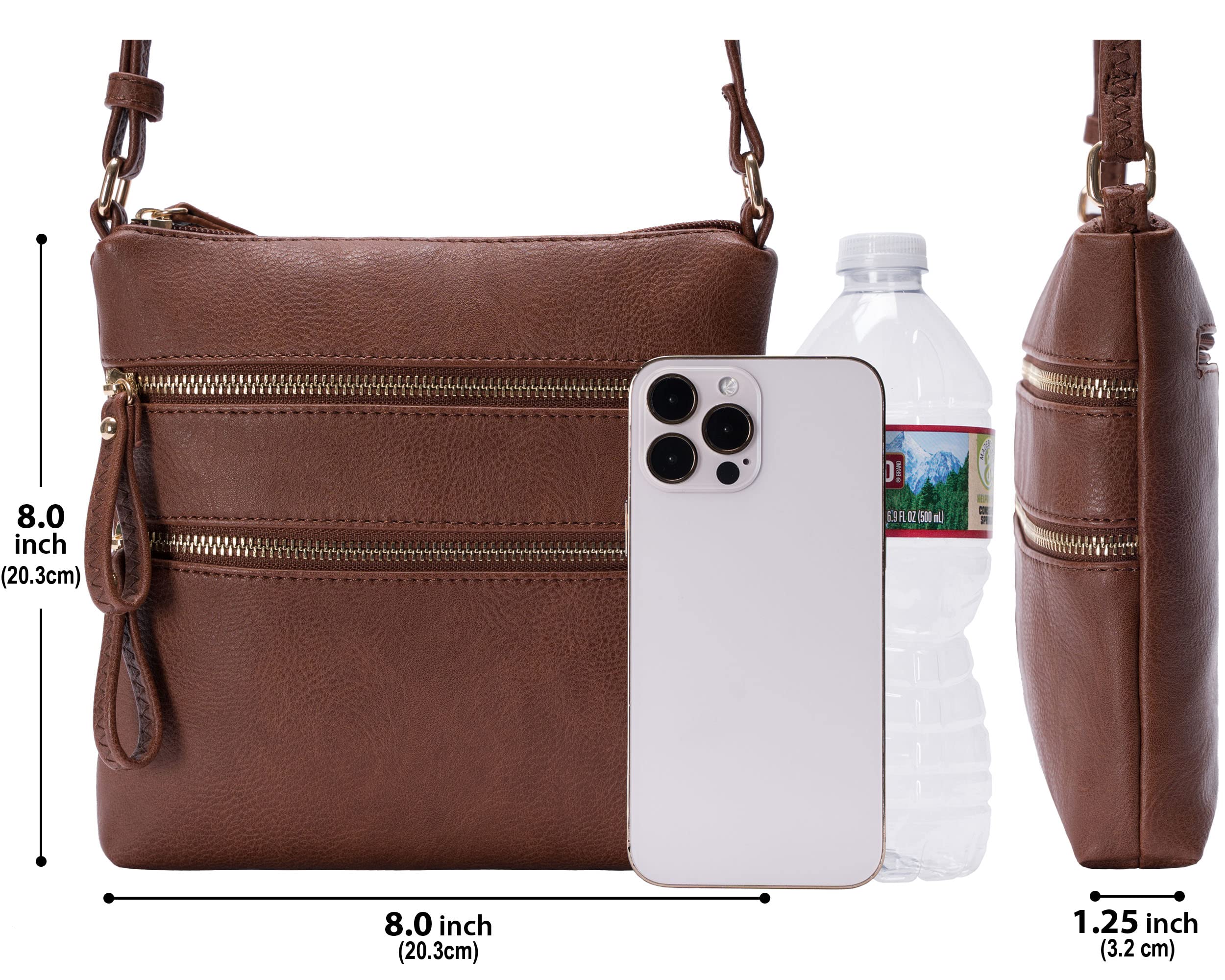 Solene Multi Zipper Pocket Crossbody Bag with Adjustable Strap - Lightweight Travel Purse & Everyday Messenger Bag for Women | Perfect for Work, Shopping & Travel Accessories