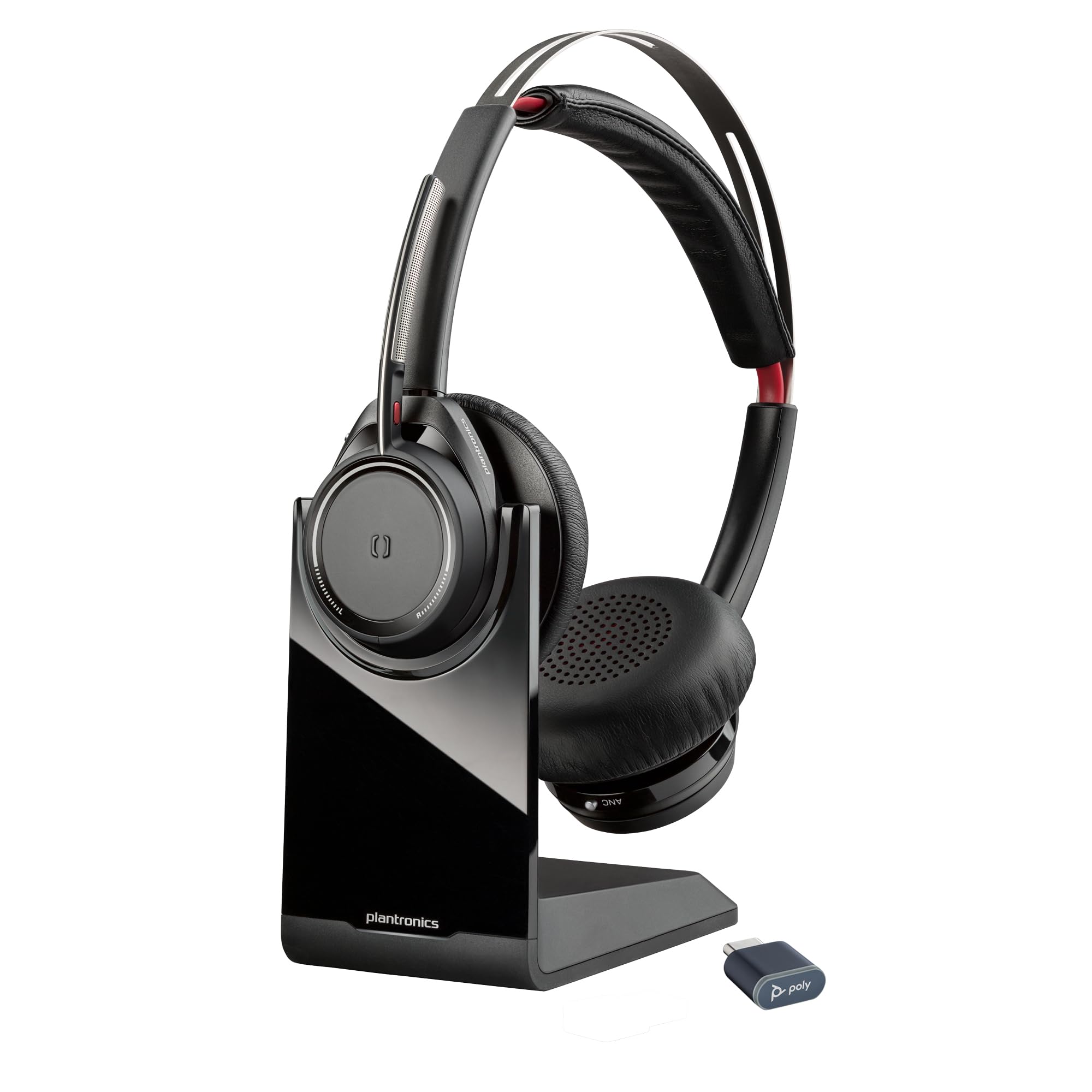Poly Voyager Focus UC Wireless Headset with Charge Stand - Active Noise Canceling (ANC) Bluetooth Headphones for PC, Mac, Mobile - Certified for Microsoft Teams & Zoom - Perfect for Home Office, Remote Work & Online Meetings