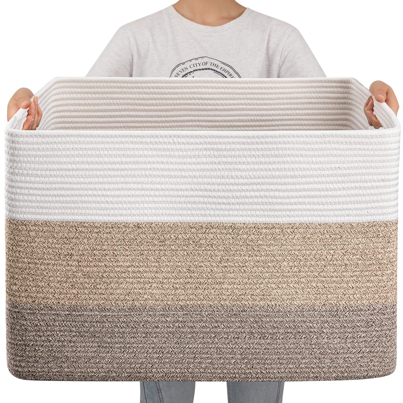OIAHOMY 108L Super Large Woven Storage Basket with Handle, 25