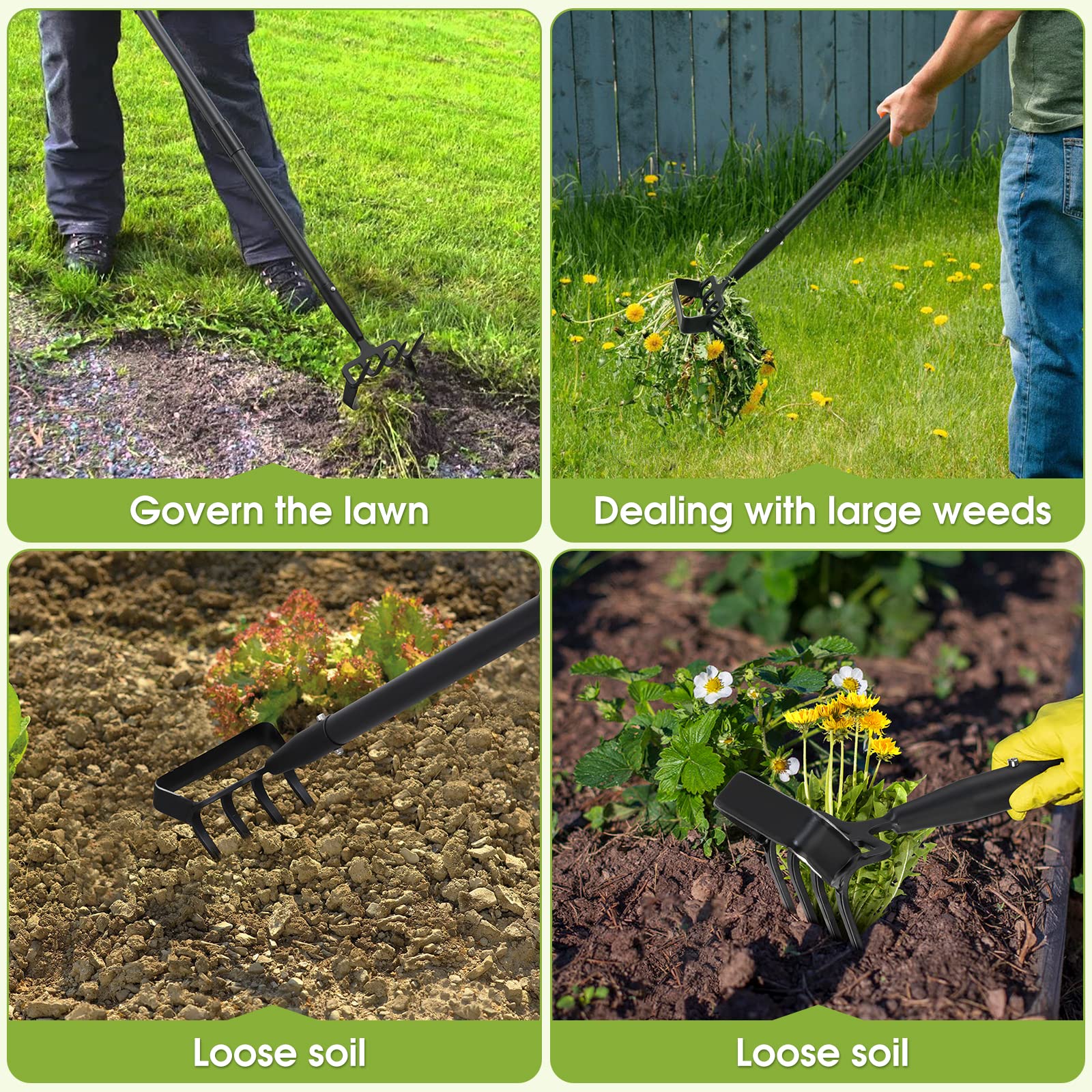 2-in-1 Weed Puller & Garden Hoe Tool with Adjustable 37