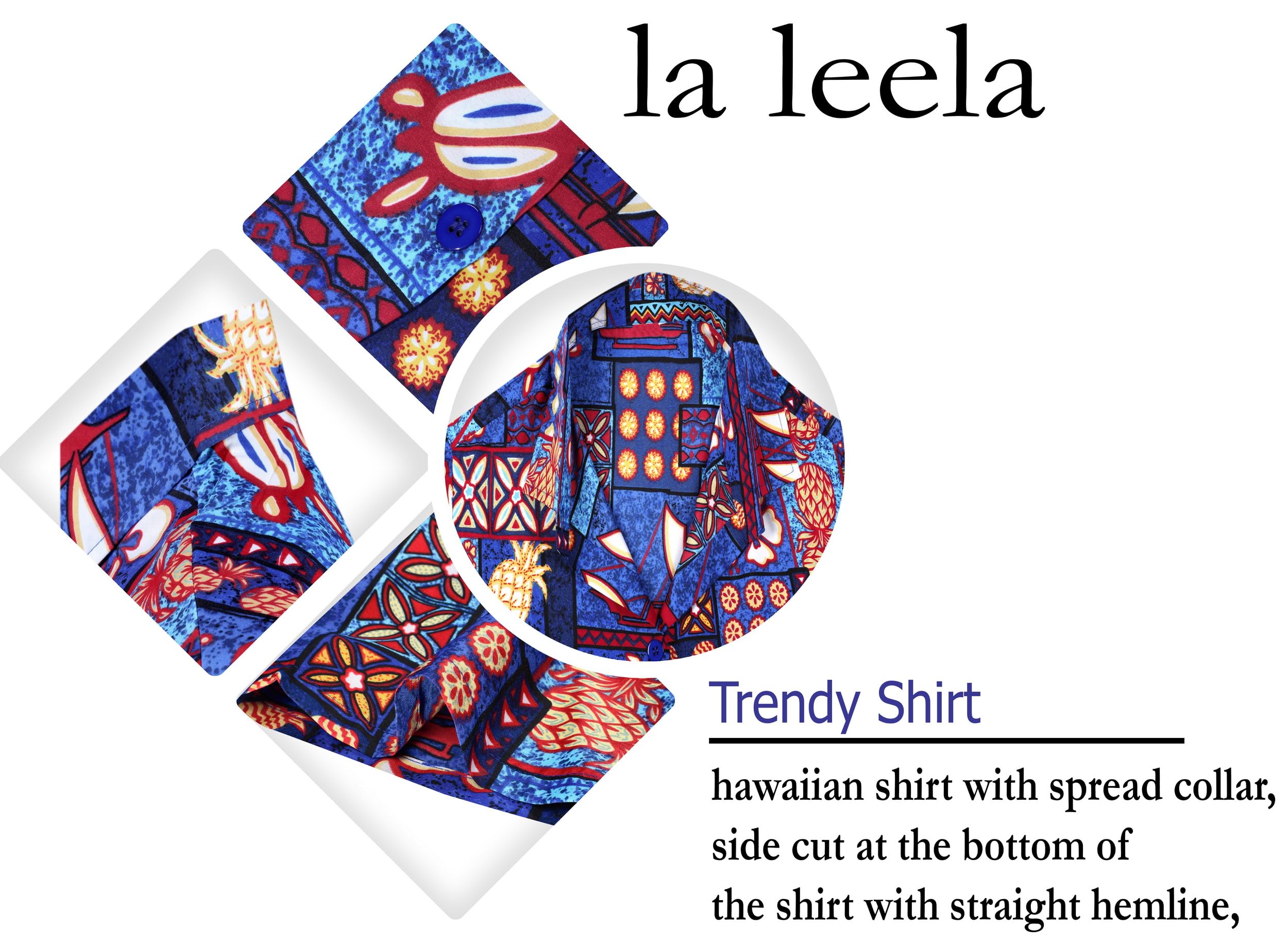LA LEELA Women's Hawaiian Short Sleeve Blouse - Floral Beach Shirt for Summer Vacation, Luau Party & Tropical Getaway