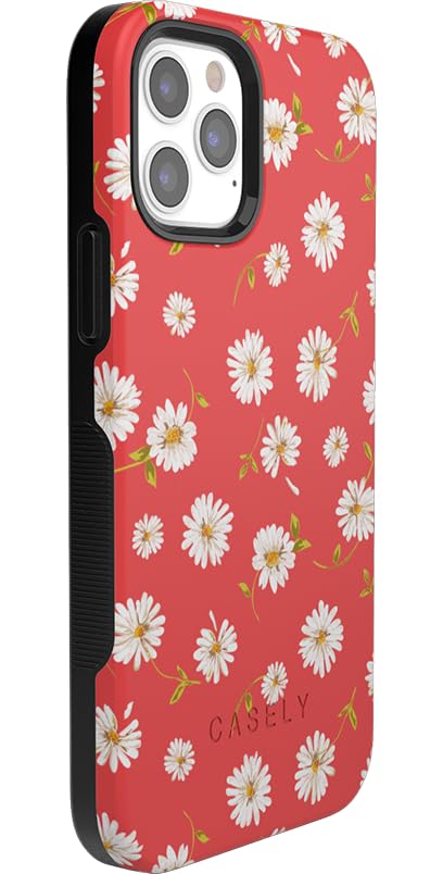Casely iPhone 11 Pro Case - Daisy Daydream Red Coral Floral Design | Slim Protective Cover with Raised Bezels | Perfect for Everyday Use, Travel & Gift Giving