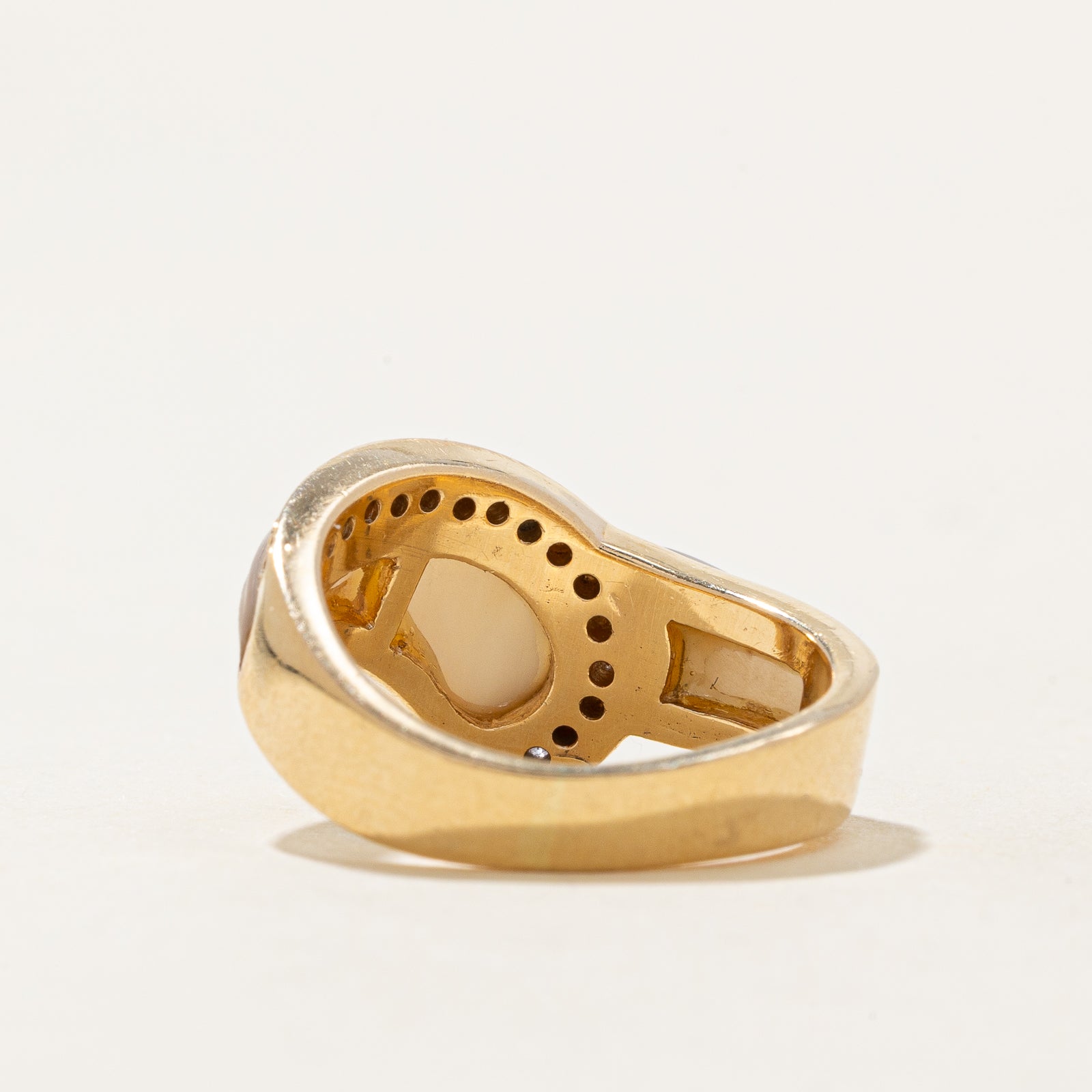 Mother of Pearl & Diamond Buckle Ring - 4.00ctw Pearls & 0.12ctw Diamonds - Size 5.75 - Elegant Jewelry for Women - Perfect for Weddings, Anniversaries & Special Occasions