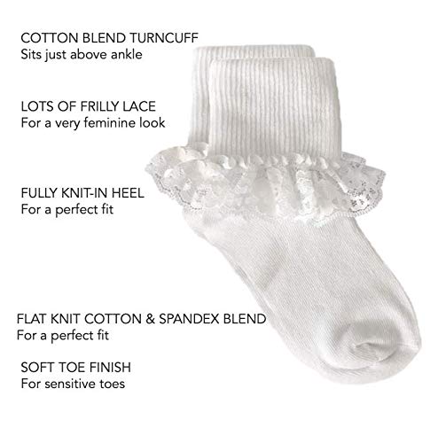 Country Kids Little Girls' Simple Lace Socks 2-Pack - Cute & Comfortable Ankle Socks for School, Dress-Up & Everyday Wear