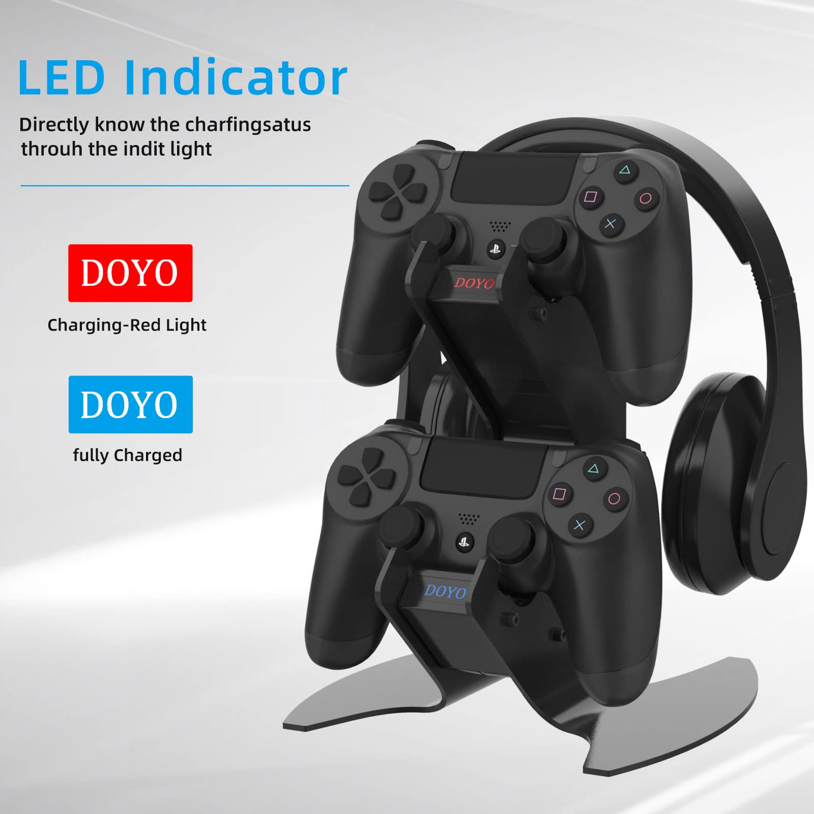 PS4 Controller Charger Stand with Fast USB Charging Dock & LED Indicators - Compatible with PlayStation 4, PS4 Slim, PS4 Pro Controllers - Perfect for Gaming Setups and Multiplayer Sessions