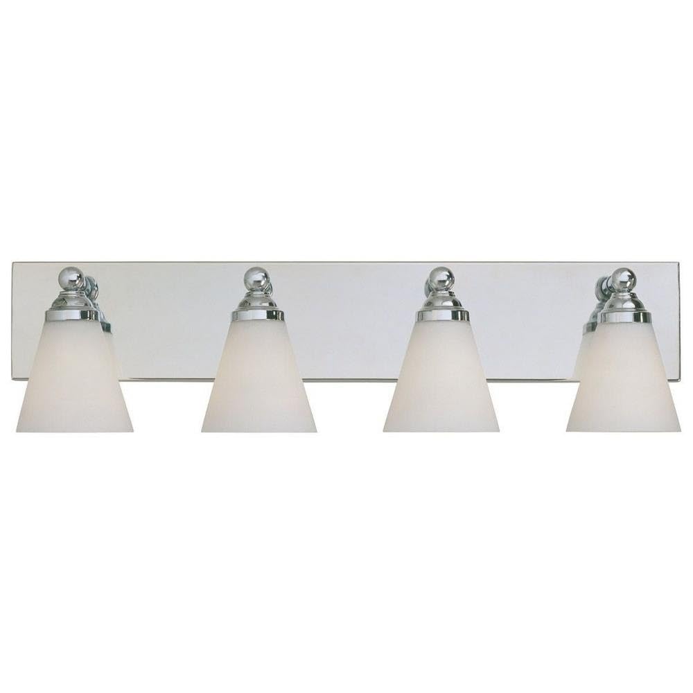 DESIGNERS FOUNTAIN 6494-CH Hudson 4-Light Bathroom Vanity Light Bar - Chrome Finish with White Opal Glass Shades for Modern Bathroom & Powder Room Lighting