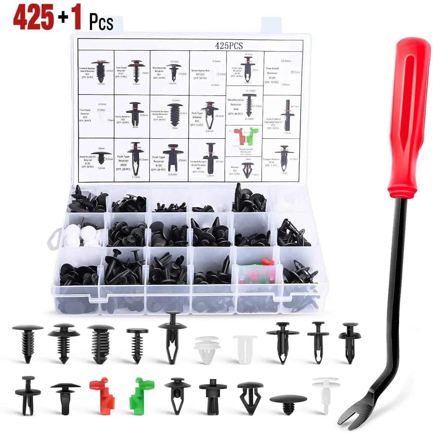 425 Pcs Car Bumper Retainer Clips Push Fastener Kit - Universal Auto Body Panel Clips for Car Bumper Repair & Replacement (Perfect for DIY Auto Body Work & Professional Mechanics)
