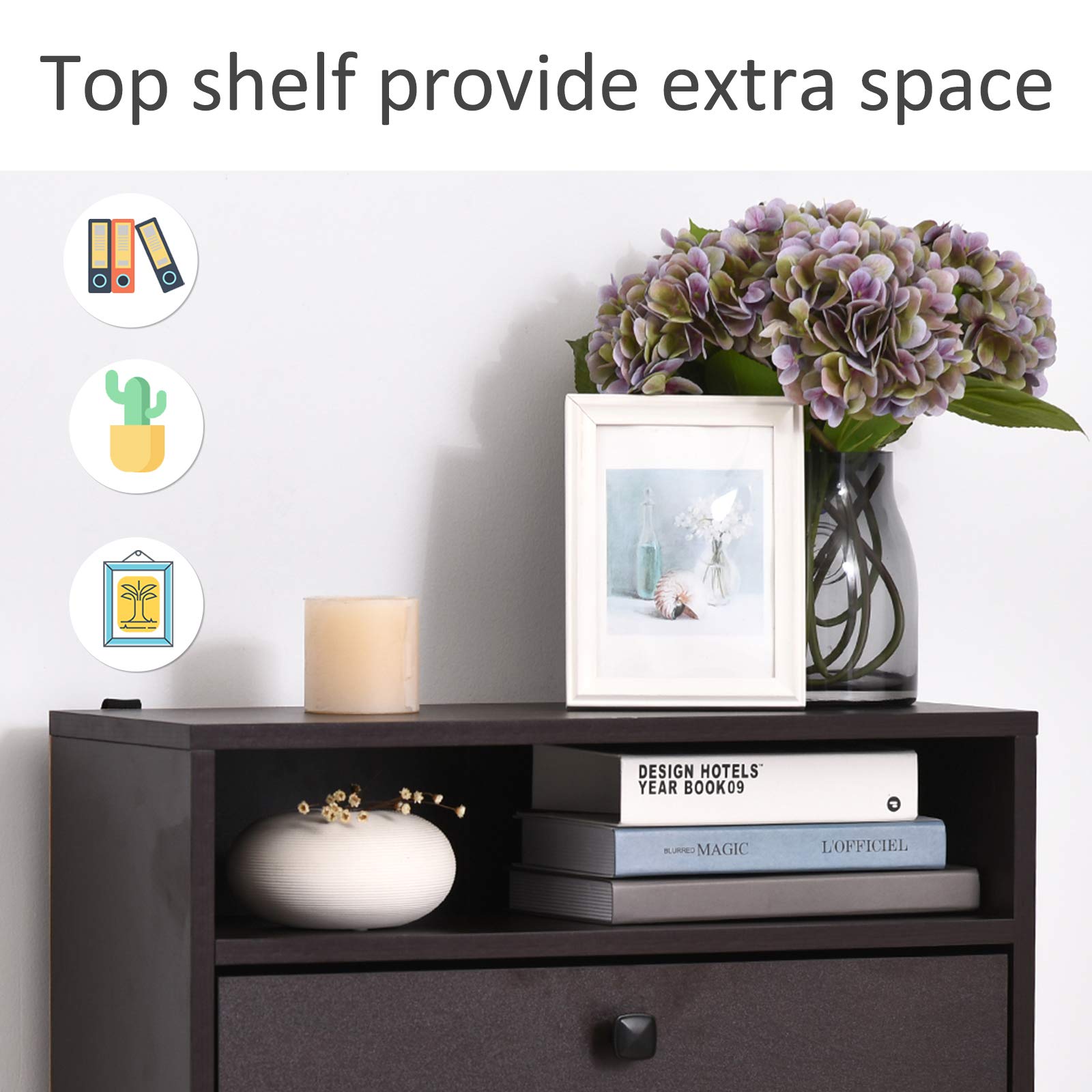 HOMCOM Slim Shoe Storage Cabinet with 3 Large Fold-Out Drawers & Spacious Top Surface - Modern Espresso Shoe Organizer for Entryway, Closet, or Bedroom - Perfect for Small Space Shoe Storage & Home Organization