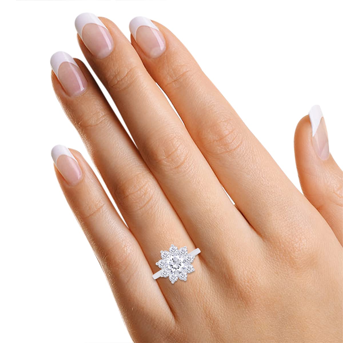 1.20ct Round Cut Lab Created Moissanite Engagement Ring for Women - 7mm G-H Color Halo Cluster in 14k Gold Over Sterling Silver - Perfect Anniversary, Wedding & Valentine's Day Gift for Her