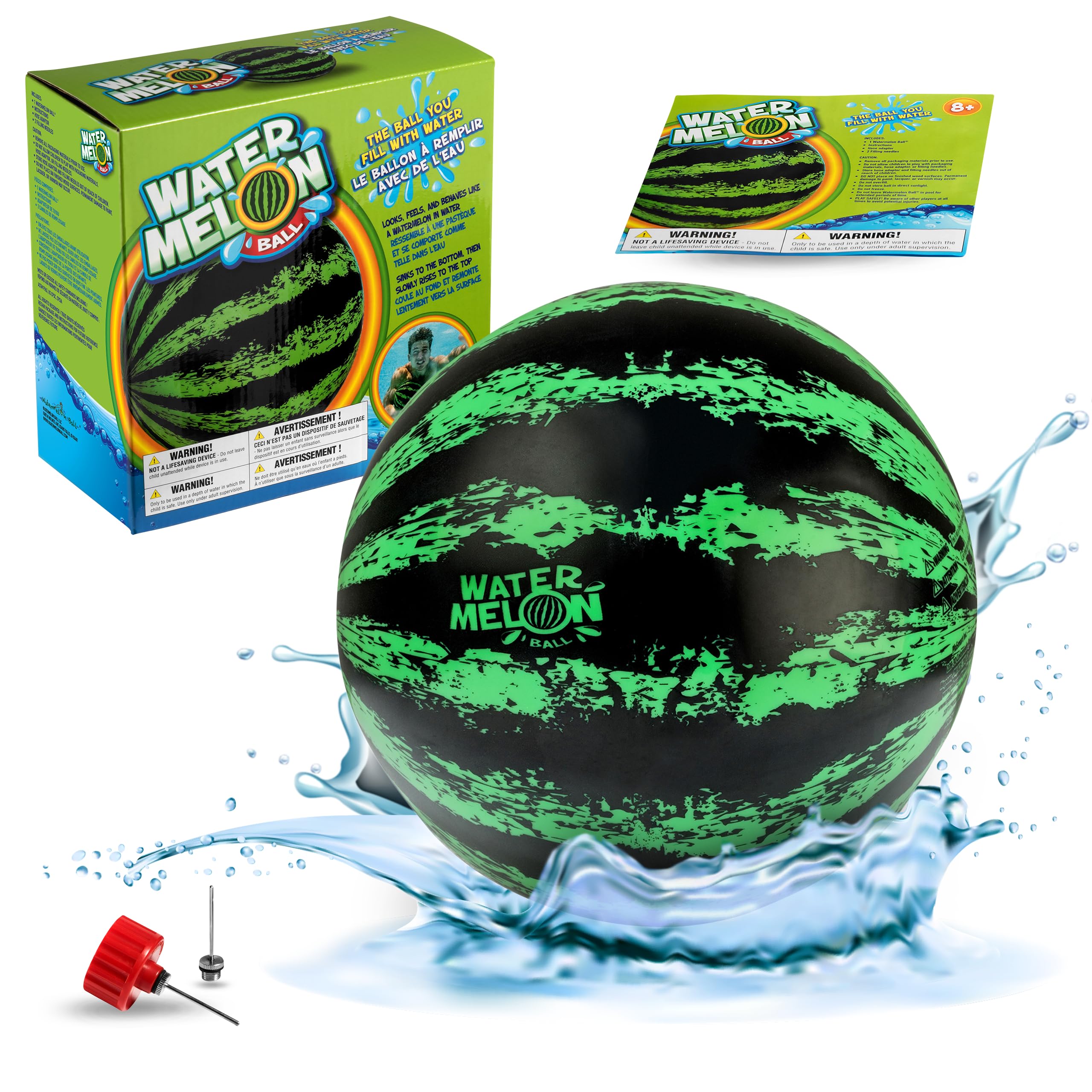 The Original Watermelon Ball Pool Toy for Kids, Teens & Adults - 9 Inch Inflatable Water Football for Swimming Pool Games, Beach Play & Family Fun - Perfect for Water Tag, Diving & Summer Backyard Activities