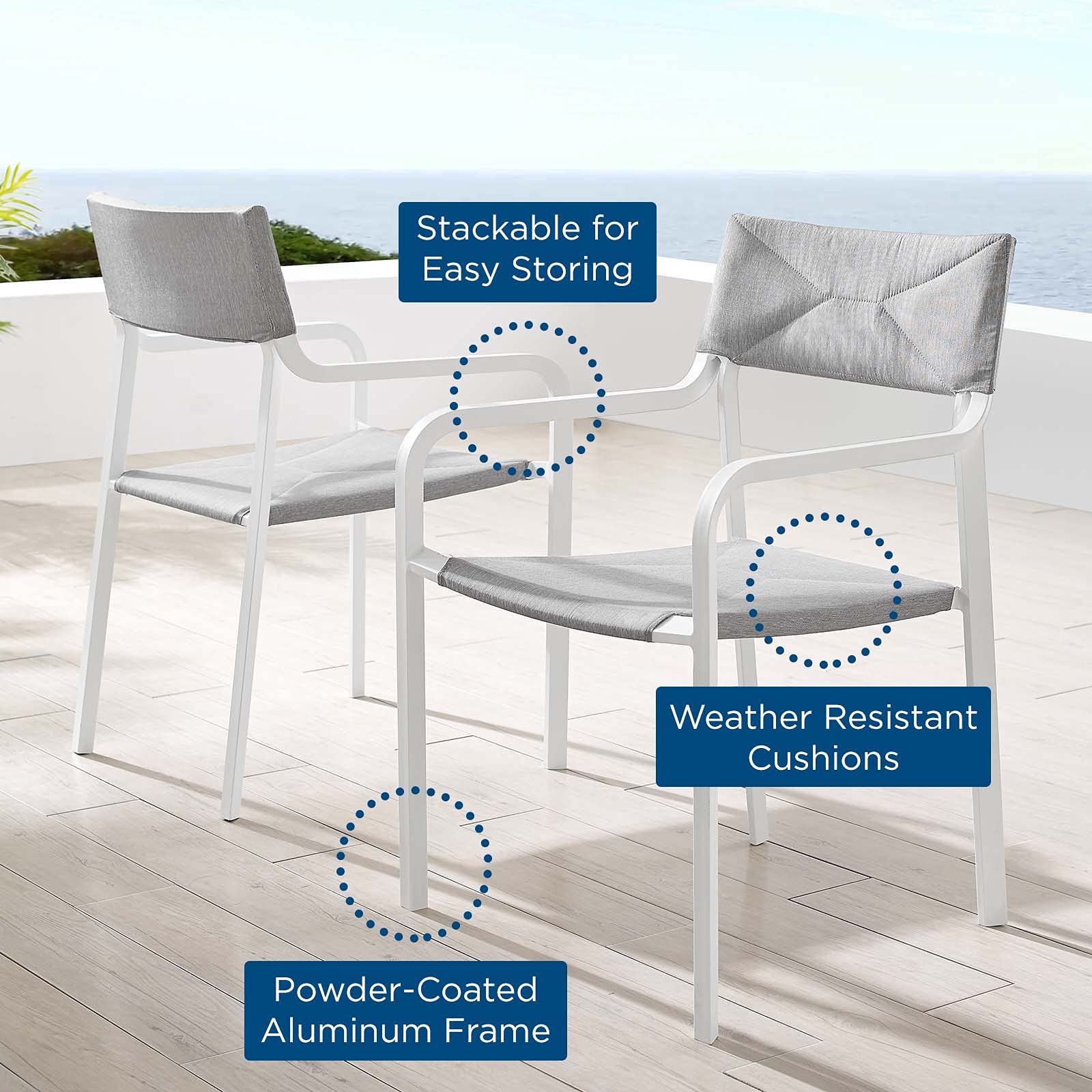Modway EEI-3962-WHI-GRY Raleigh Lounge & Deep Seating Set - 2 Piece White Gray Modern Dining Armchairs for Patio, Living Room & Outdoor Relaxation