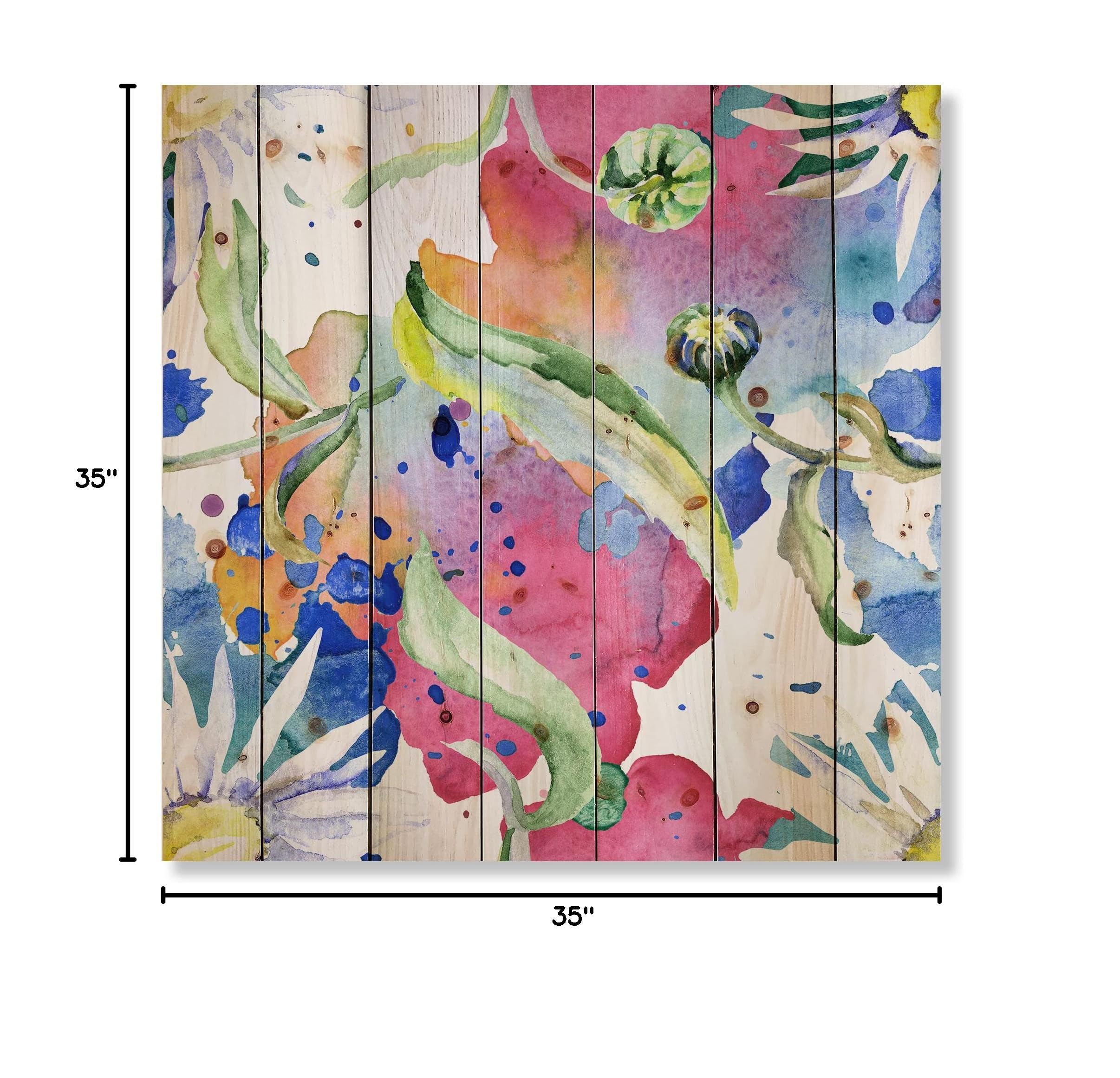 Iridescent Daisy Flowers Wood Wall Decor - Pink Floral Wall Art on Natural Pine Wood - Large Transitional Wood Panels for Living Room, Bedroom & Office Decor