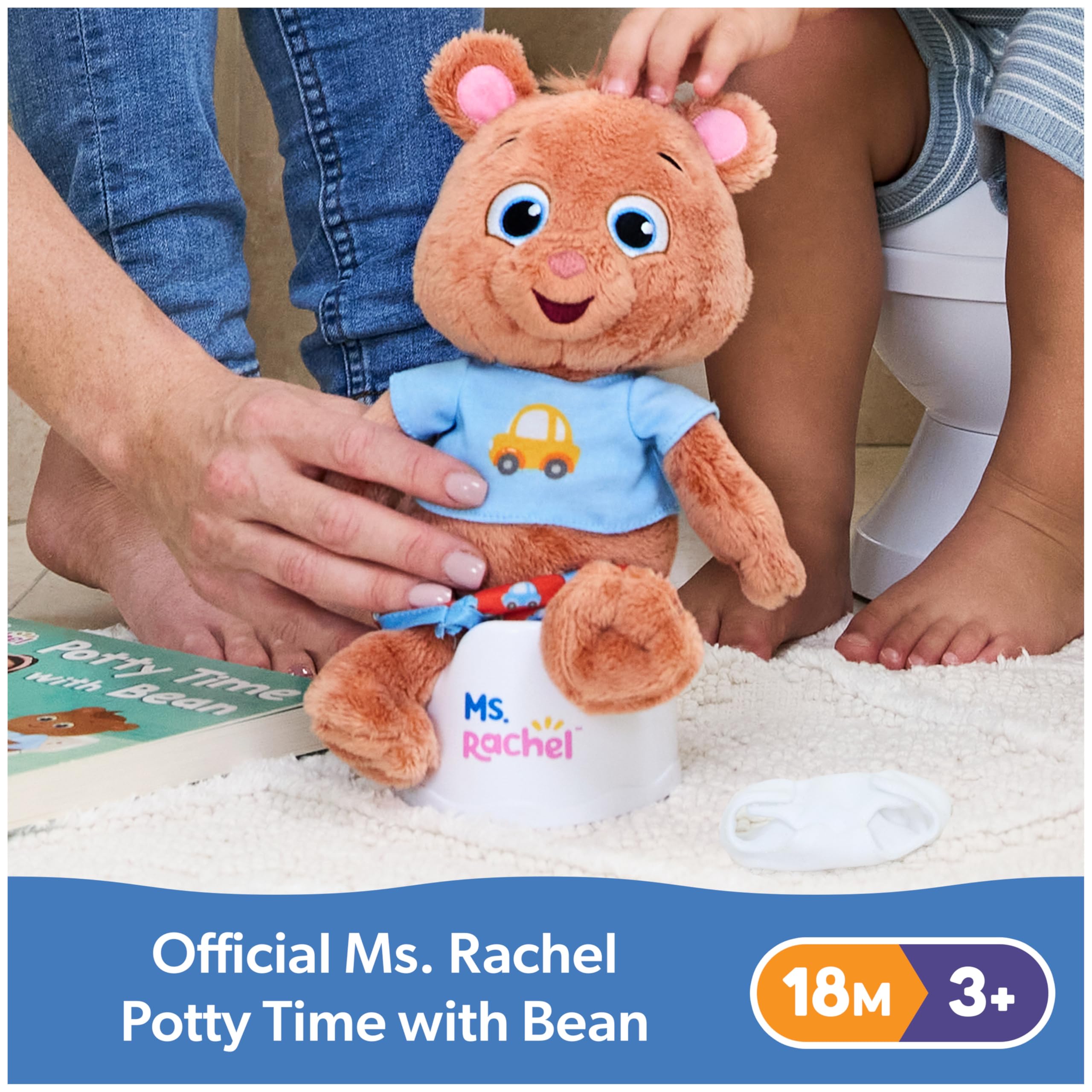 Ms. Rachel Potty Time with Bean - 11” Plush Teddy Bear Toy Set with Play Toilet & Accessories | Toddler Learning Toys for Girls & Boys Ages 18 Months to 3 Years | Potty Training Aid & Imaginative Play Gift