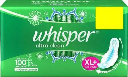 Ultra Clean XL Plus Wings Sanitary Pads - Pack of 30 | Super Absorbent Overnight Pads for Heavy Flow | Comfortable & Leak-Proof Protection for Active Women (Workout, Sleep, Daily Use)