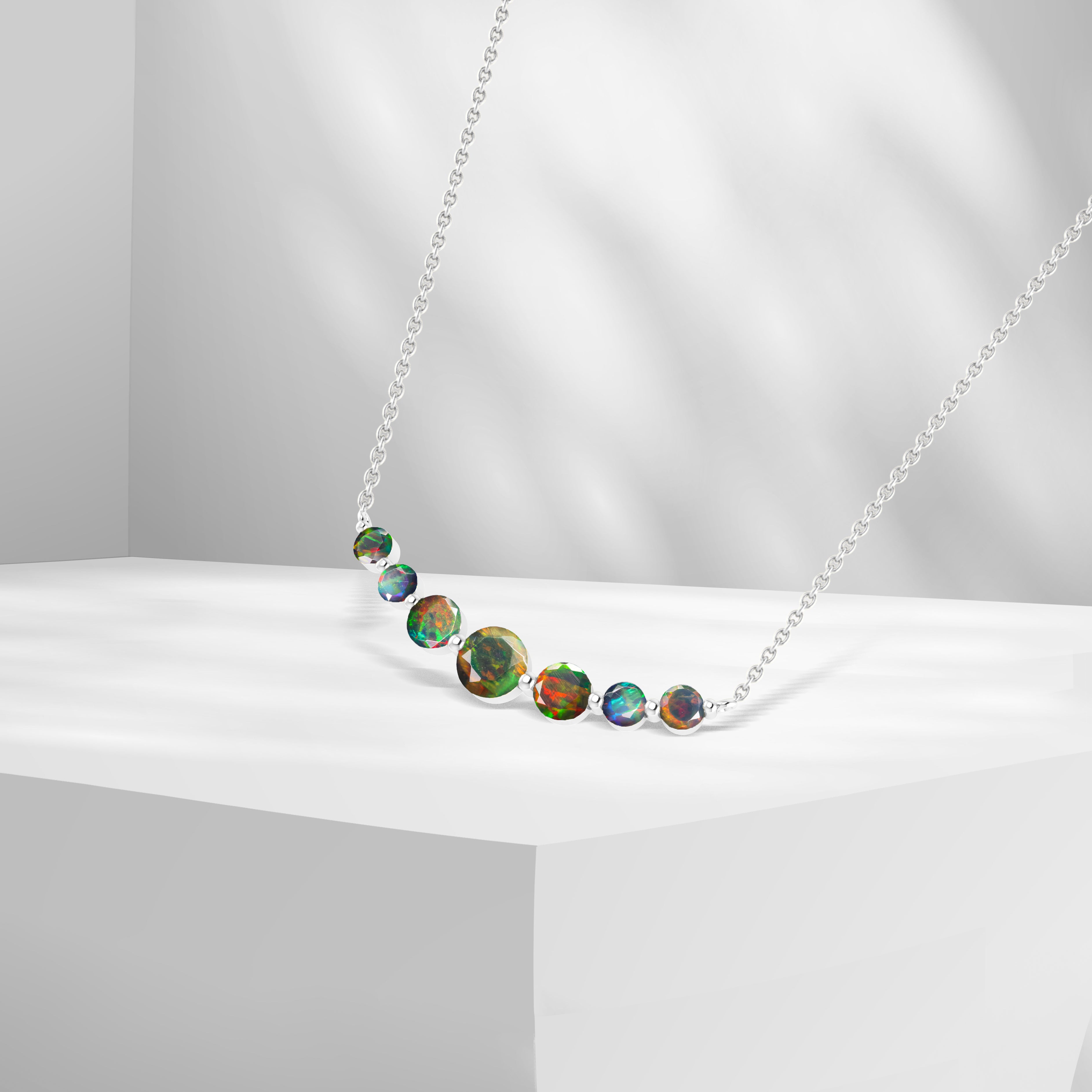 Exquisite Round Fire Opal Bar Pendant Necklace for Women | Genuine Opal Jewelry Gift for Her | Perfect for Date Nights, Anniversaries & Special Occasions