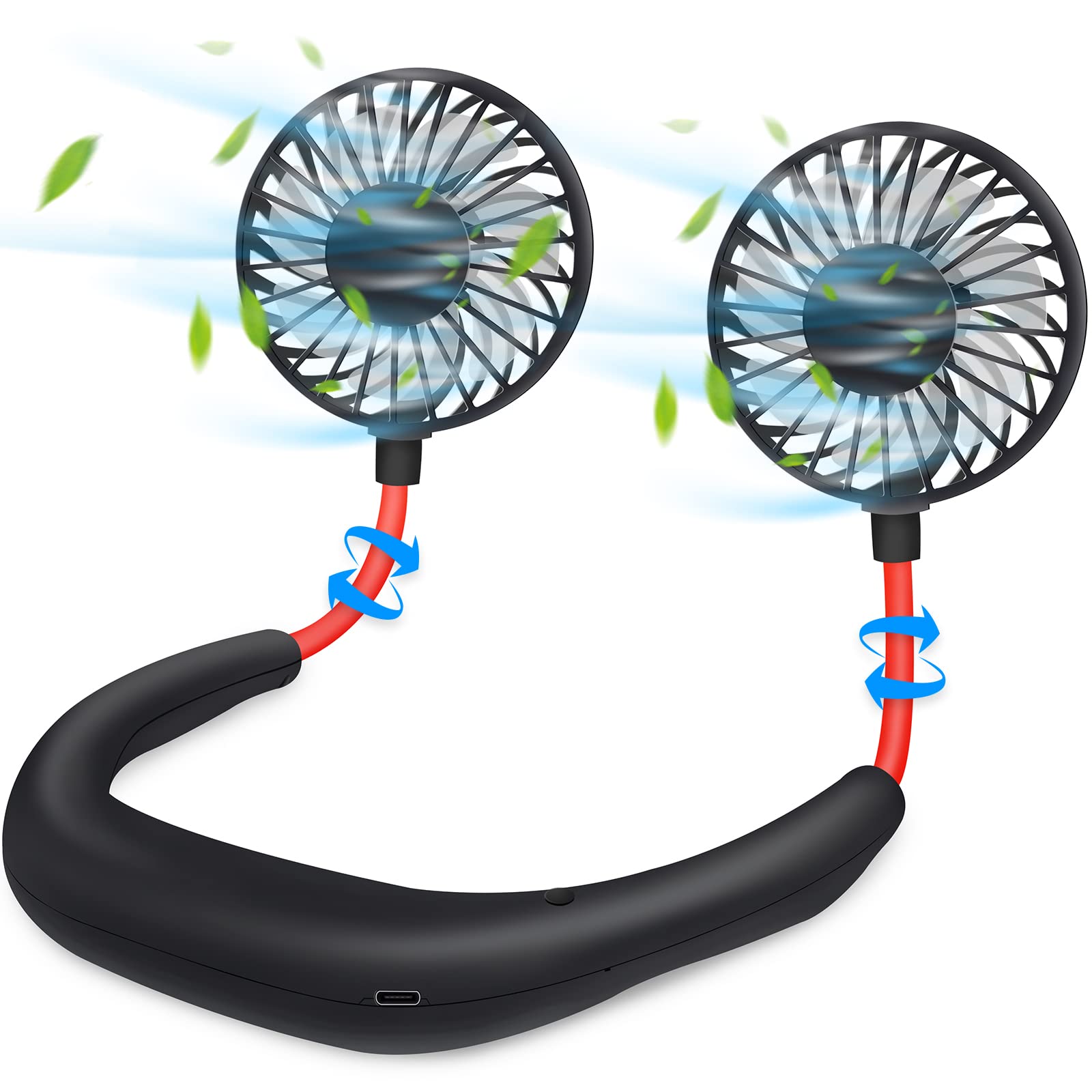 Rechargeable Neck Fan - Hands-Free Wearable Mini Fan with 2500mAh USB Battery, Dual Head Personal Cooling Fan for Office, Travel, Outdoor Sports & Home Use - Perfect for Working, Reading, Gym & Summer Activities
