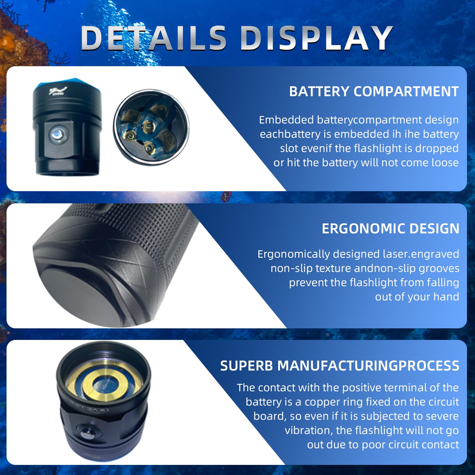 DVF06 Professional Scuba Diving Flashlight - 6000 Lumens Super Bright Underwater Video Light with 5 Modes, Power Indicator & IP68 Waterproof Rating | Includes Dual-Slot Charger & 3 Batteries | Perfect for Night Diving, Cave Exploration & Underwater Photography