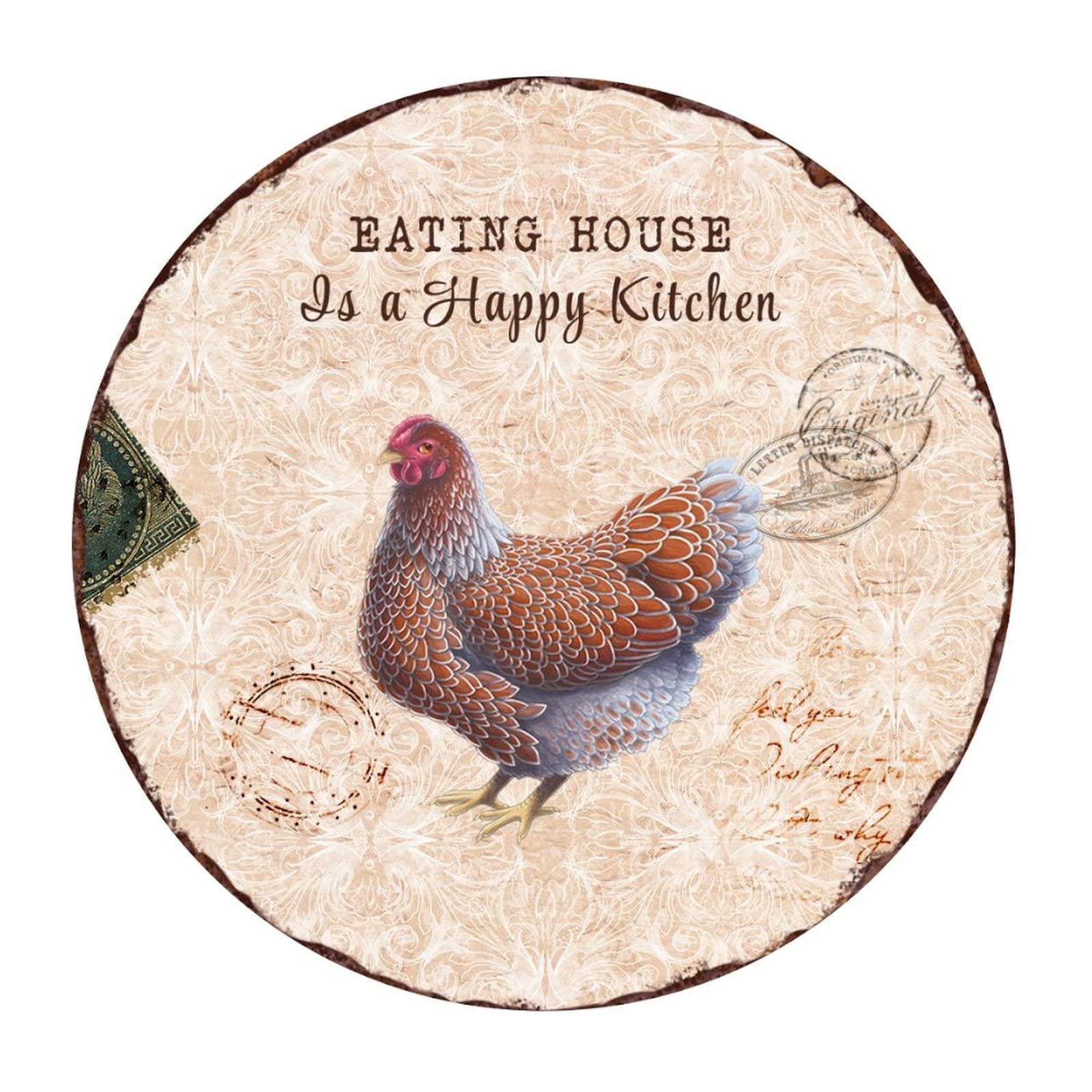 Vintage Chicken Hen Rooster Wall Decals - Happy Kitchen Quotes Vinyl Wall Stickers for Doors, Kids Room & Home Decor | Farmhouse Style Kitchen Wall Art, Peel & Stick Wall Mural for Dining Room, Bedroom & Nursery