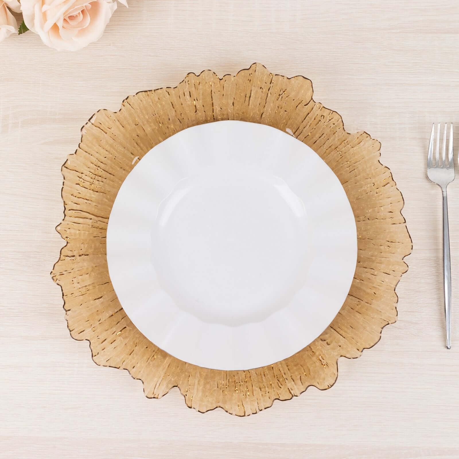 Efavormart 6 Pack Amber Gold Round Reef Acrylic Plastic Charger Plates - 13