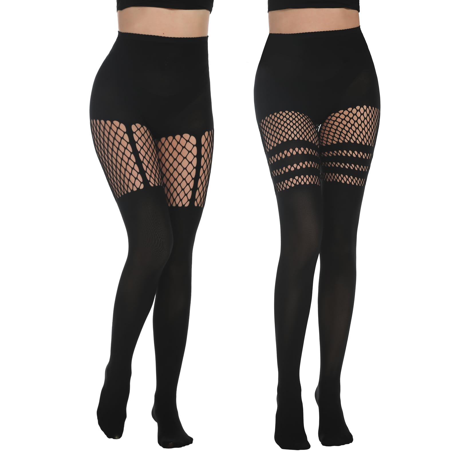 Yilanmy Women's Mock Thigh High Stockings - Sexy Fishnet Tights with Suspenders (2 Pairs) | Perfect for Cosplay, Date Nights & Fashion Outfits